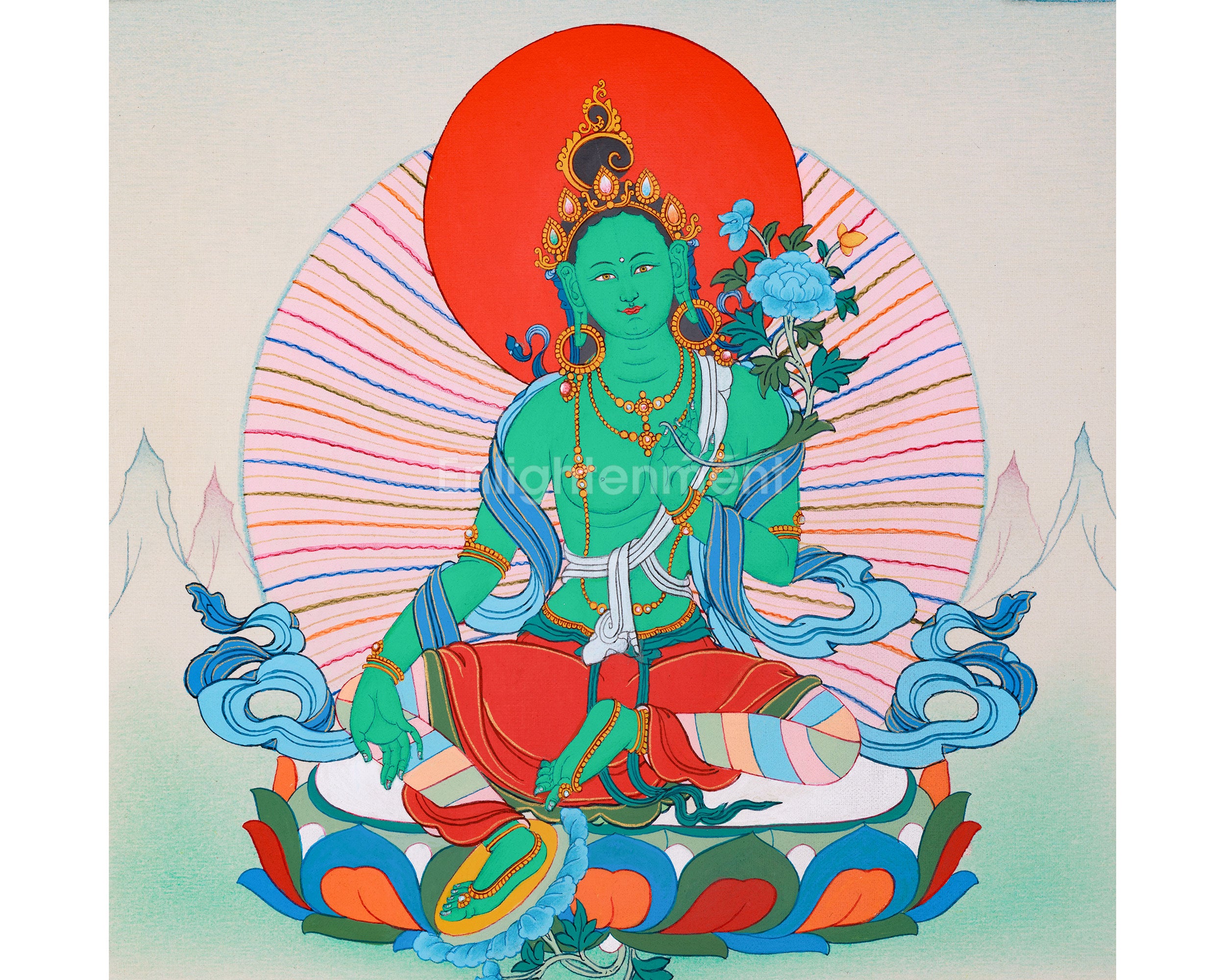 Small Green Tara Thangka for Practice
