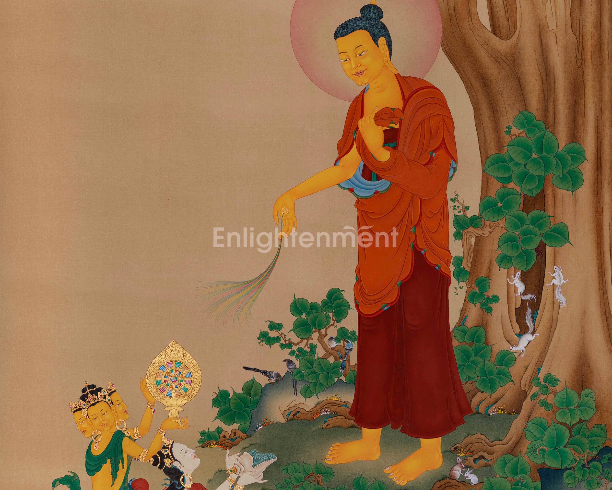 Standing Shakyamuni Buddha’s Blessings | Thangka of Spiritual Awakening | LHASA Stone Pigments