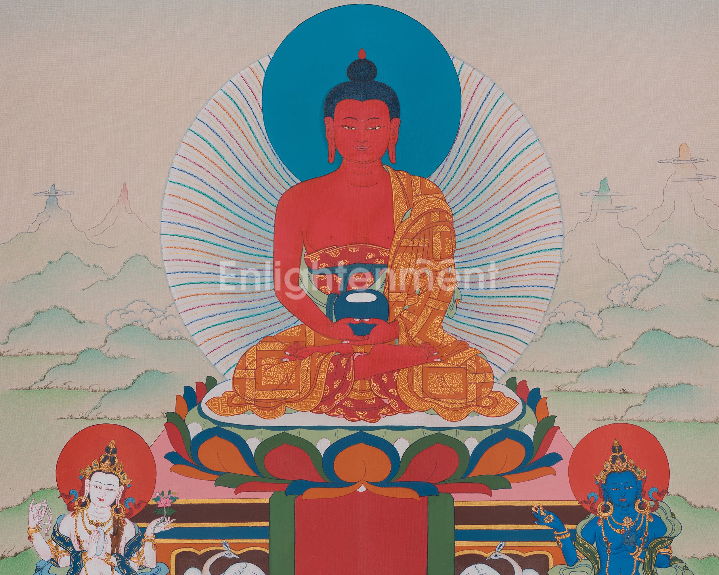 Amitabha Buddha Sacred Thangka | Pure Land Buddhist Enlightenment Art