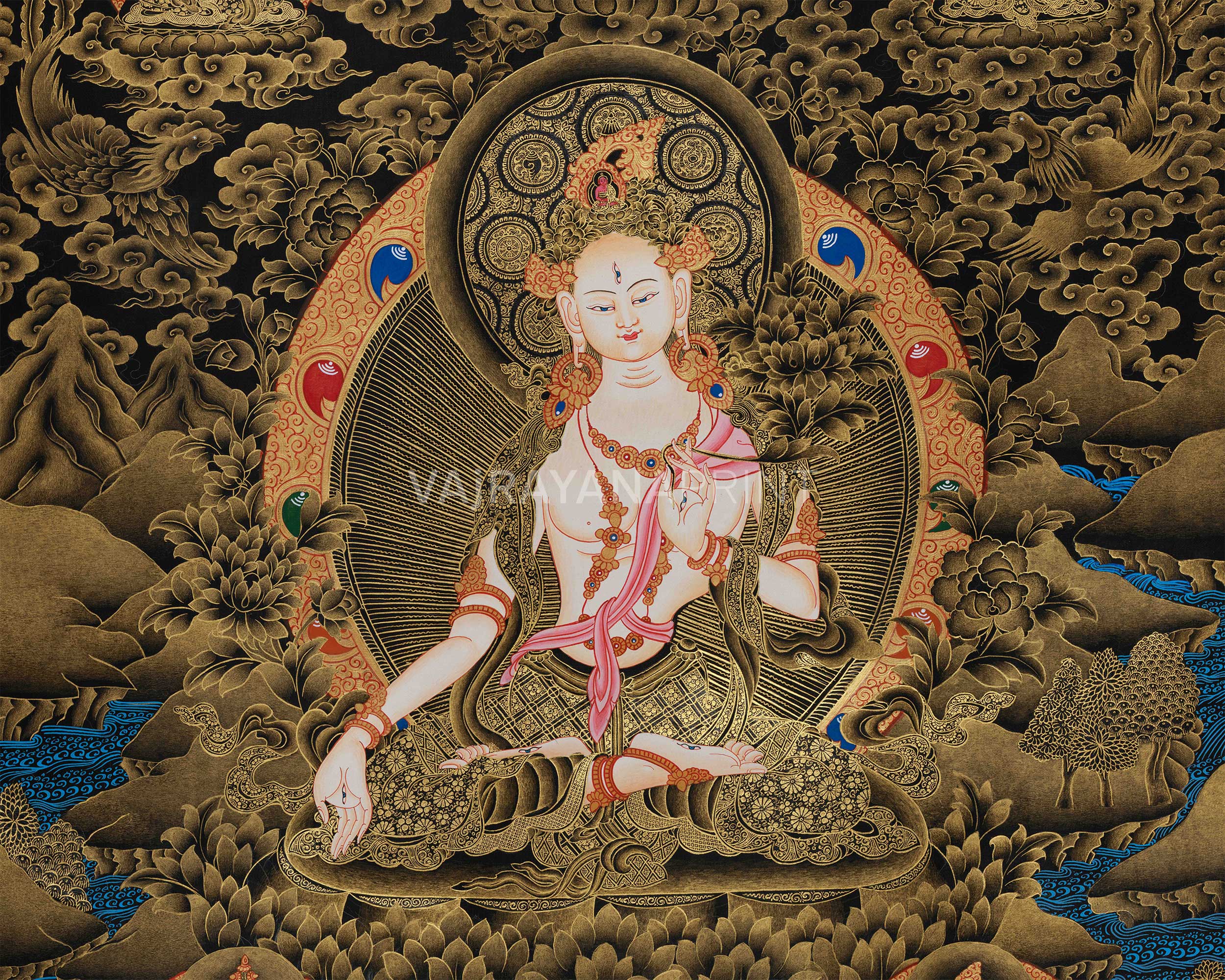 Golden Hued White Tara Canvas Print | High-Quality Giclee Print of Healing Deities