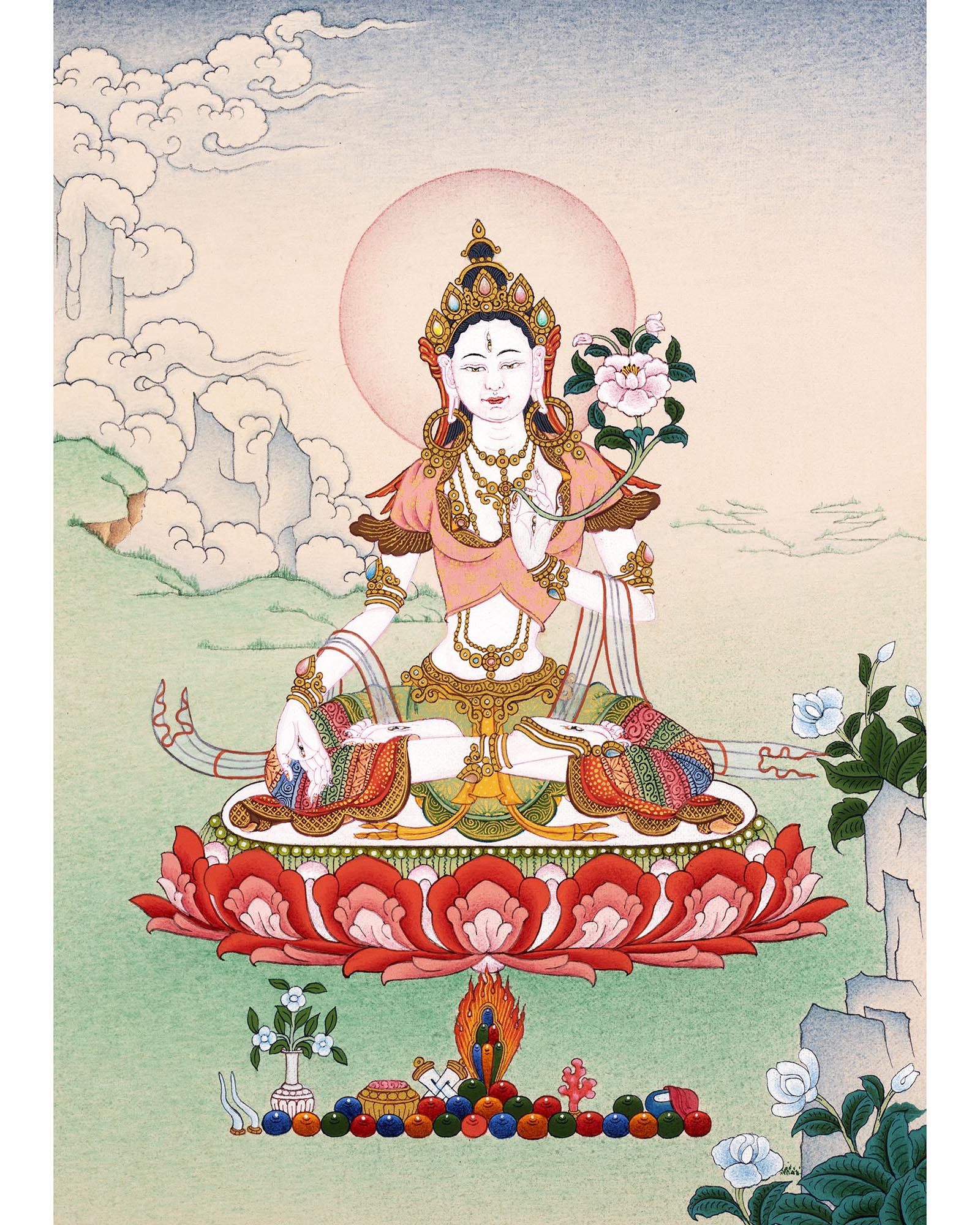 Mini White Tara Thangka | Traditional Tibetan Art