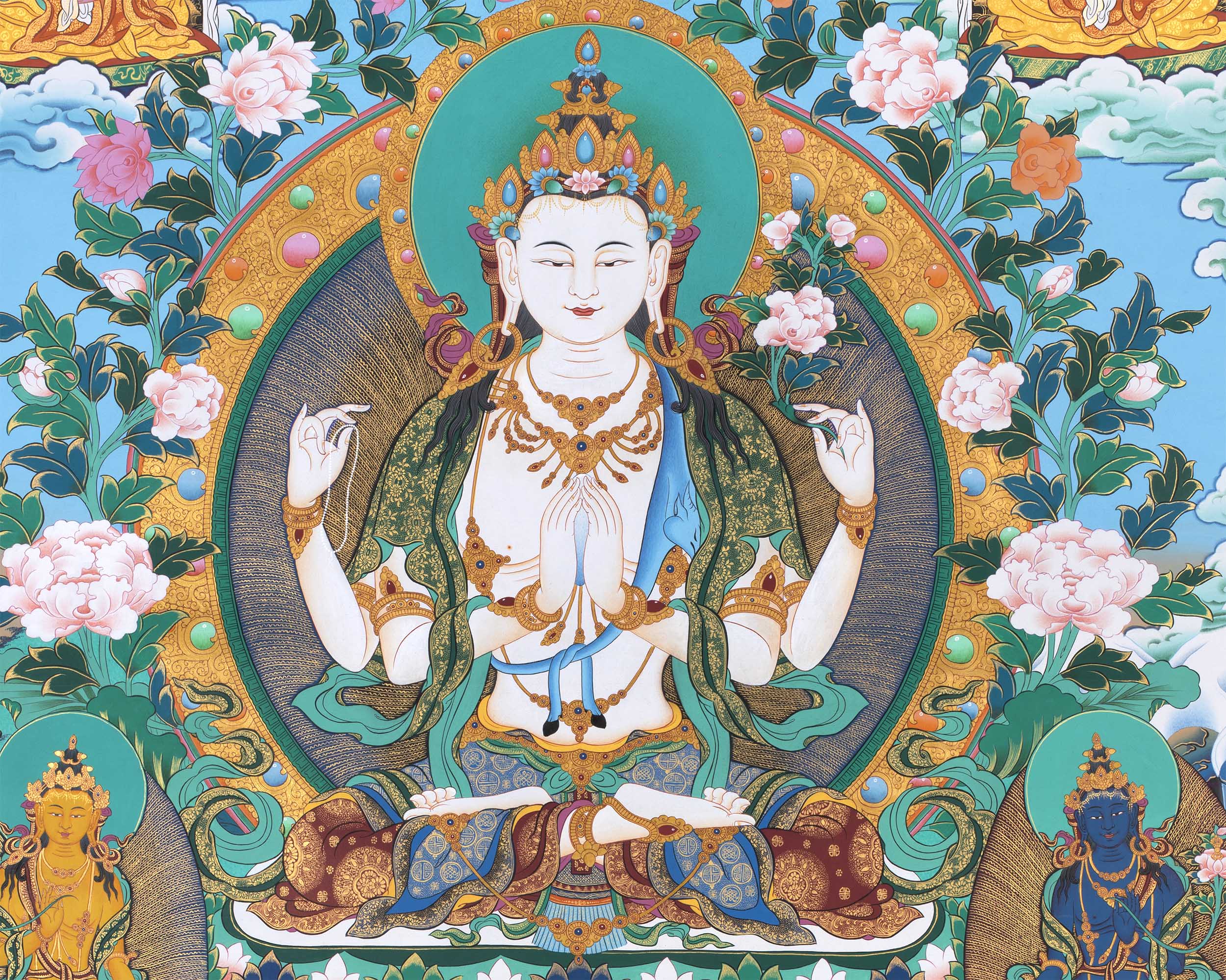Chenrezig Thangka Print For Spiritual Awakening | Divine Avalokiteshvara Print | Exquisite Wall Hanging Art