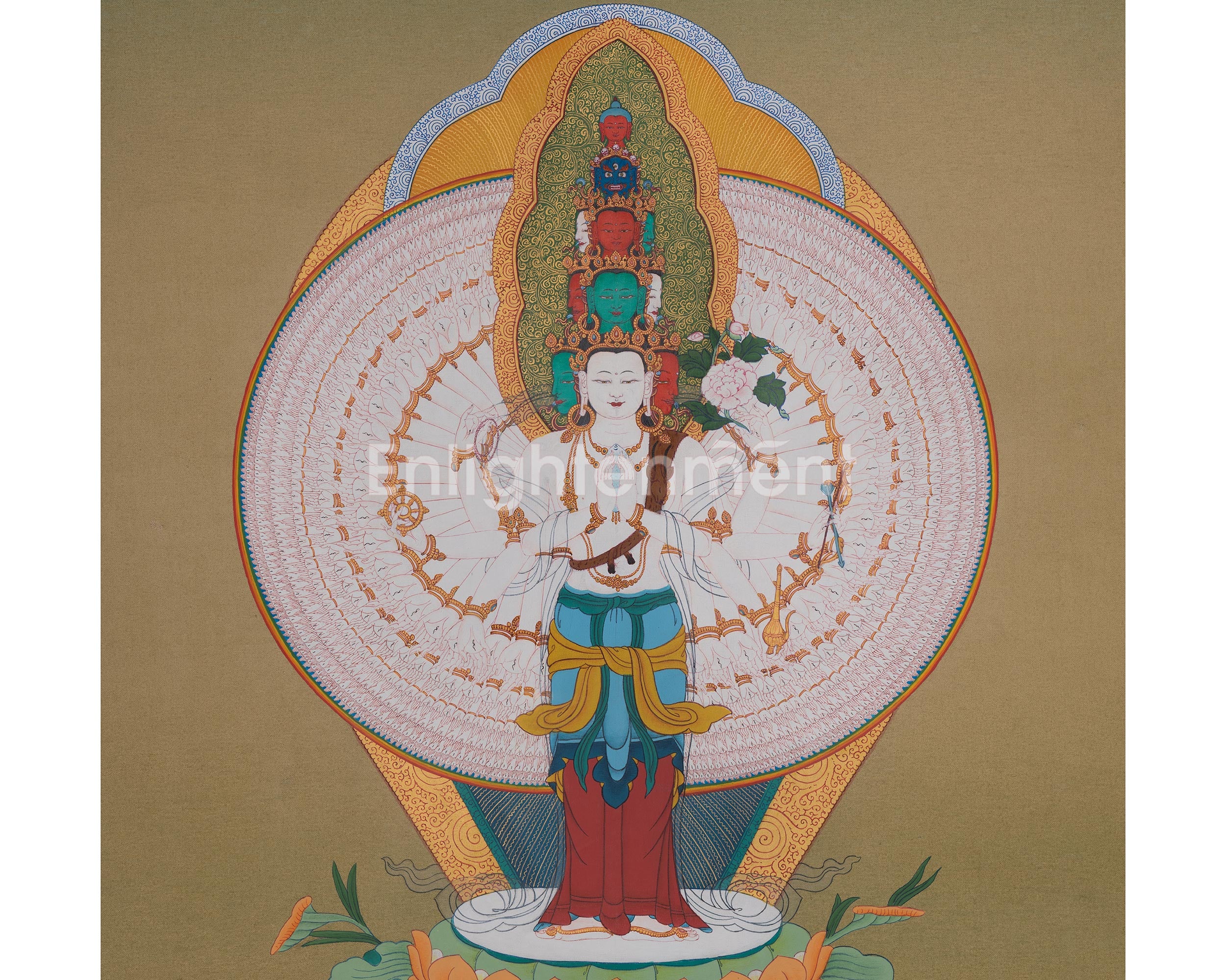 1000 Armed Chenrezig Tibetan Thangka | Revered Bodhisattva of Infinite Compassion