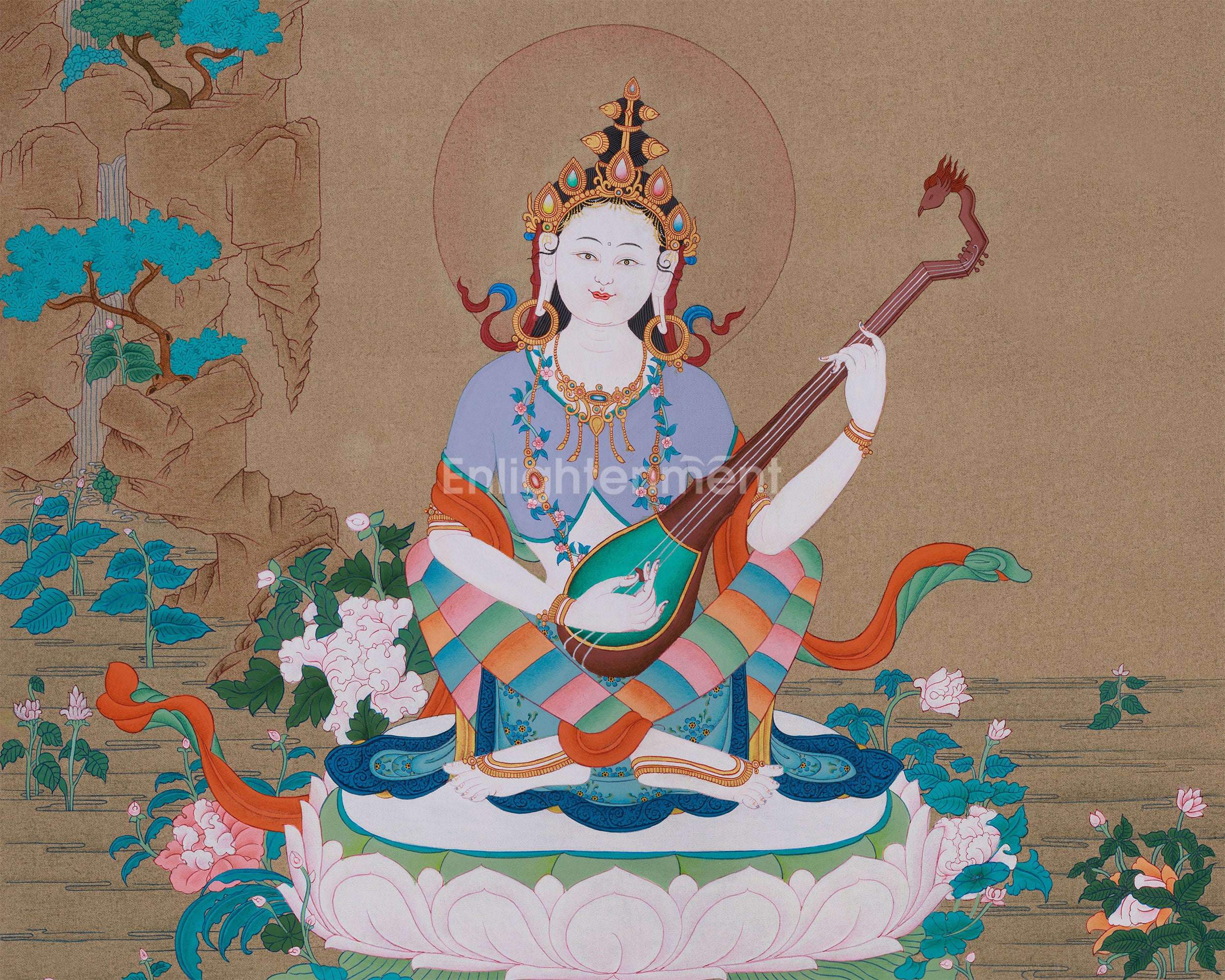 Hindu Goddess Saraswati Thangka | Wisdom & Knowledge Blessing