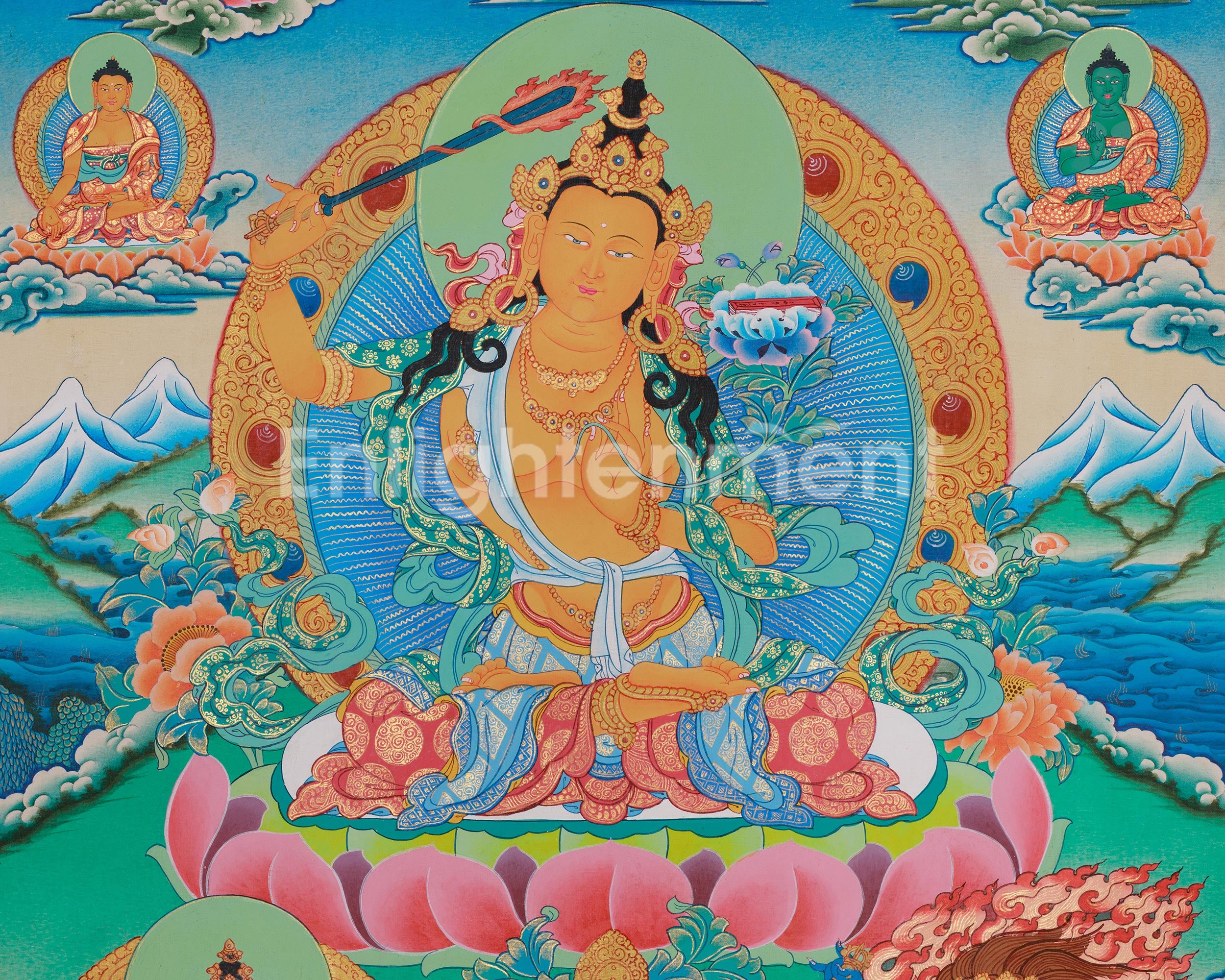 Manjushri Artwork | Sacred Hand-Painted Himalayan Wisdom Thangka