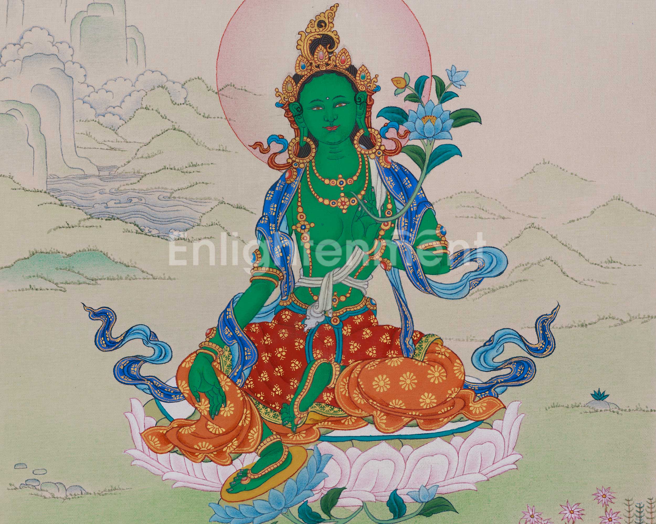 Shayma Tara Tibetan Thangka | Divine Goddess Green Tara Artwork