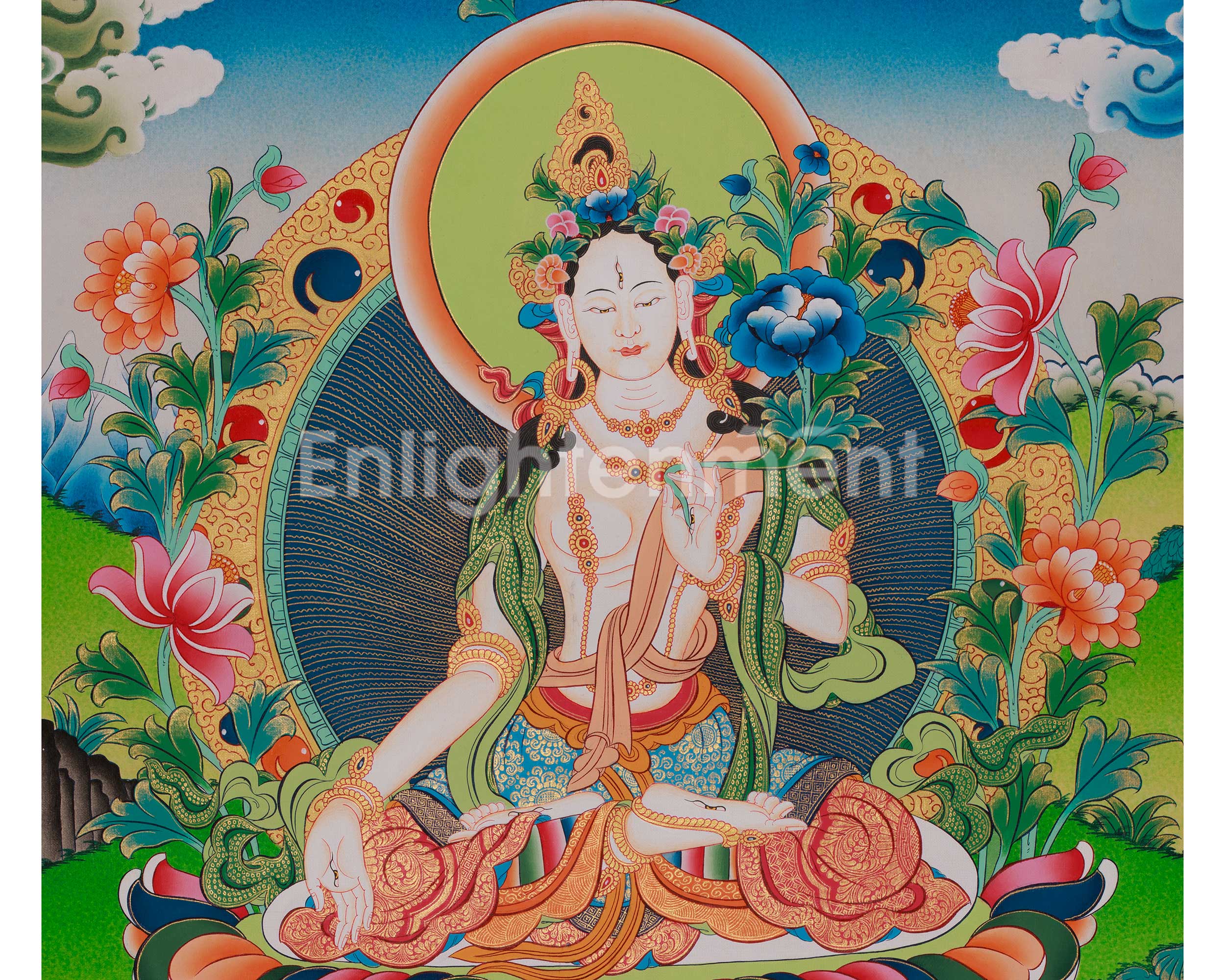 Himalayan Thangka of White Tara | Seven-Eyed Deity | Tibetan Buddhism