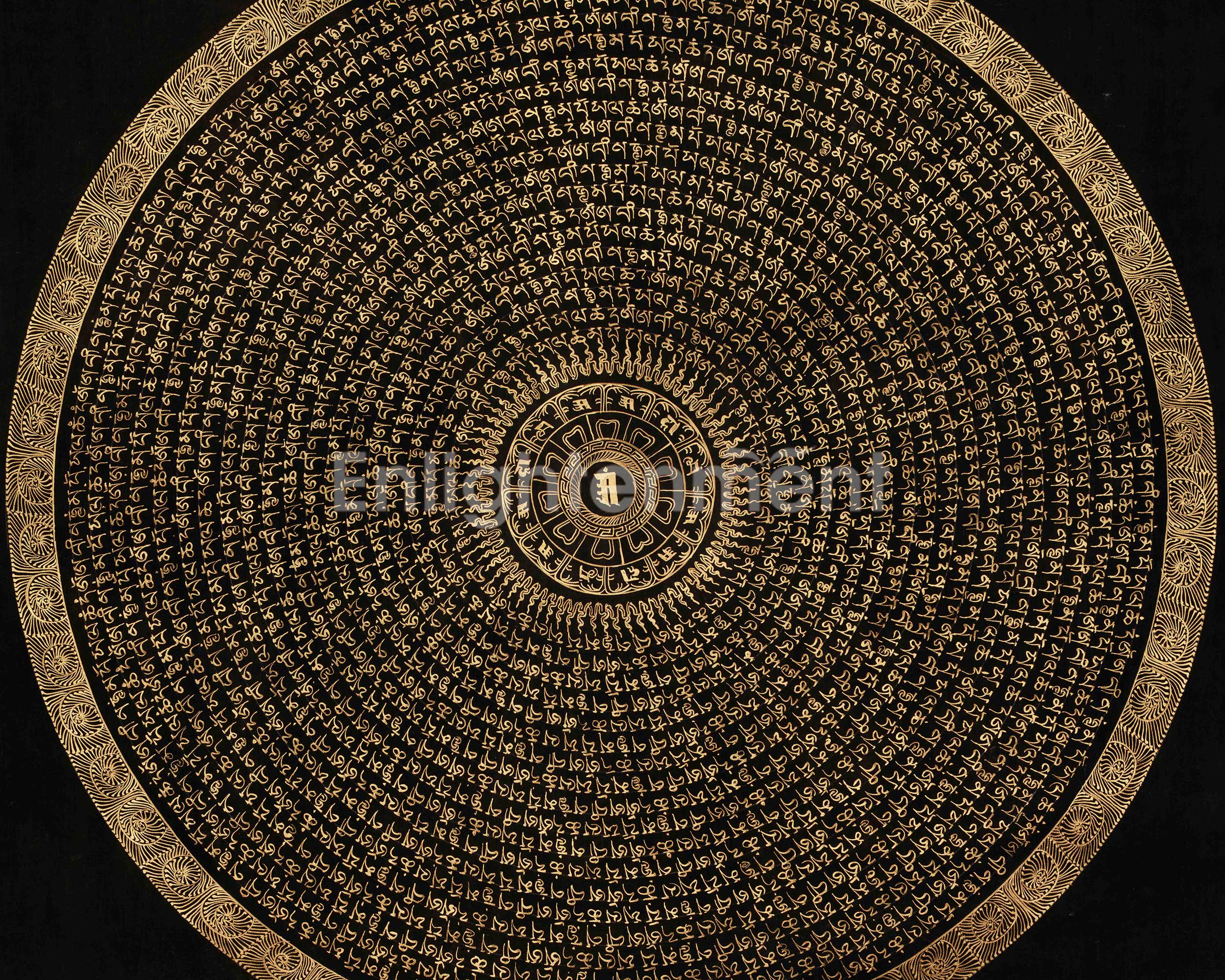 Tibetan Mantra Mandala Artwork | Himalayan Thangka Painting | Sacred Meditation Wall Hanging for Spiritual Home Decor