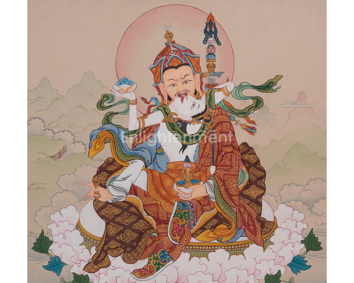 Traditional Art Of Guru Rinpoche With Consort | Representation of Spiritual Transformation and Wisdom