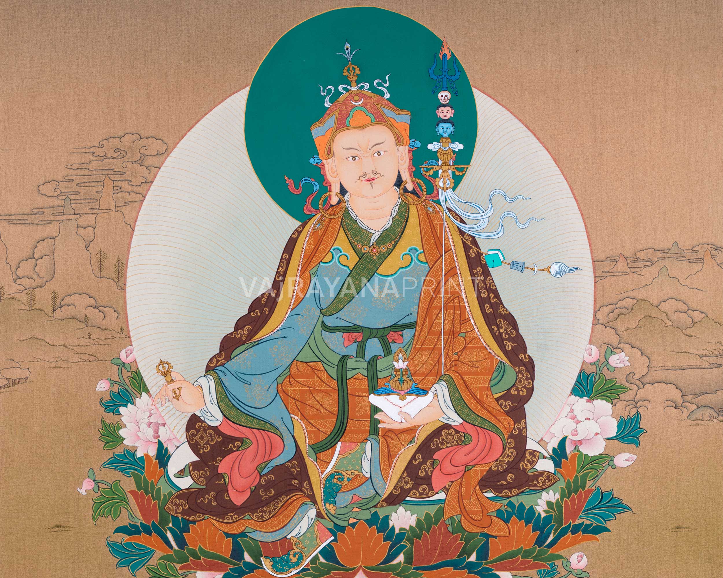 Traditional Padmasambhava Thangka Print | Guru Rinpoche, The Lotus Born Master