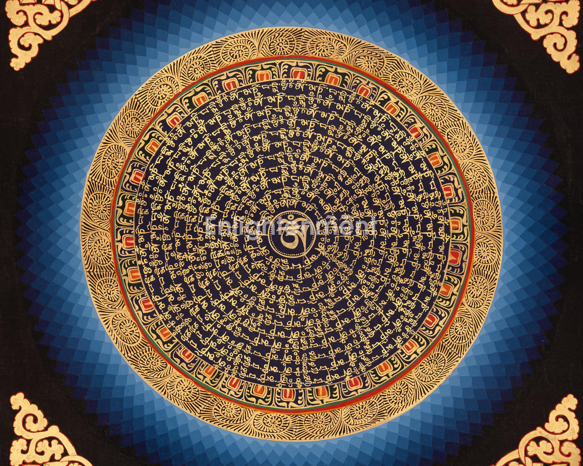 Mantra Mandala Wisdom Artwork | Buddhist Cosmic Diagram Thangka | Meditation Altar