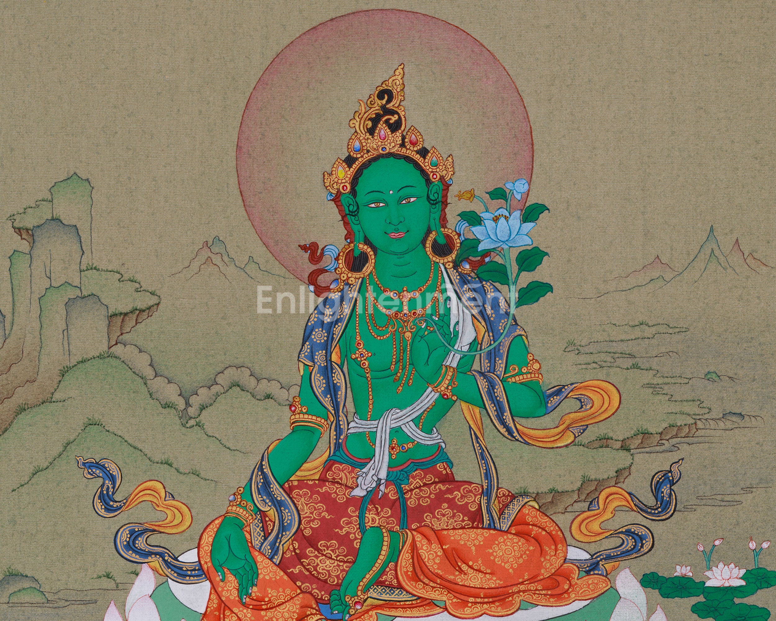 Compassionate Green Tara Thangka | The Loving Goddess of Protection and Healing
