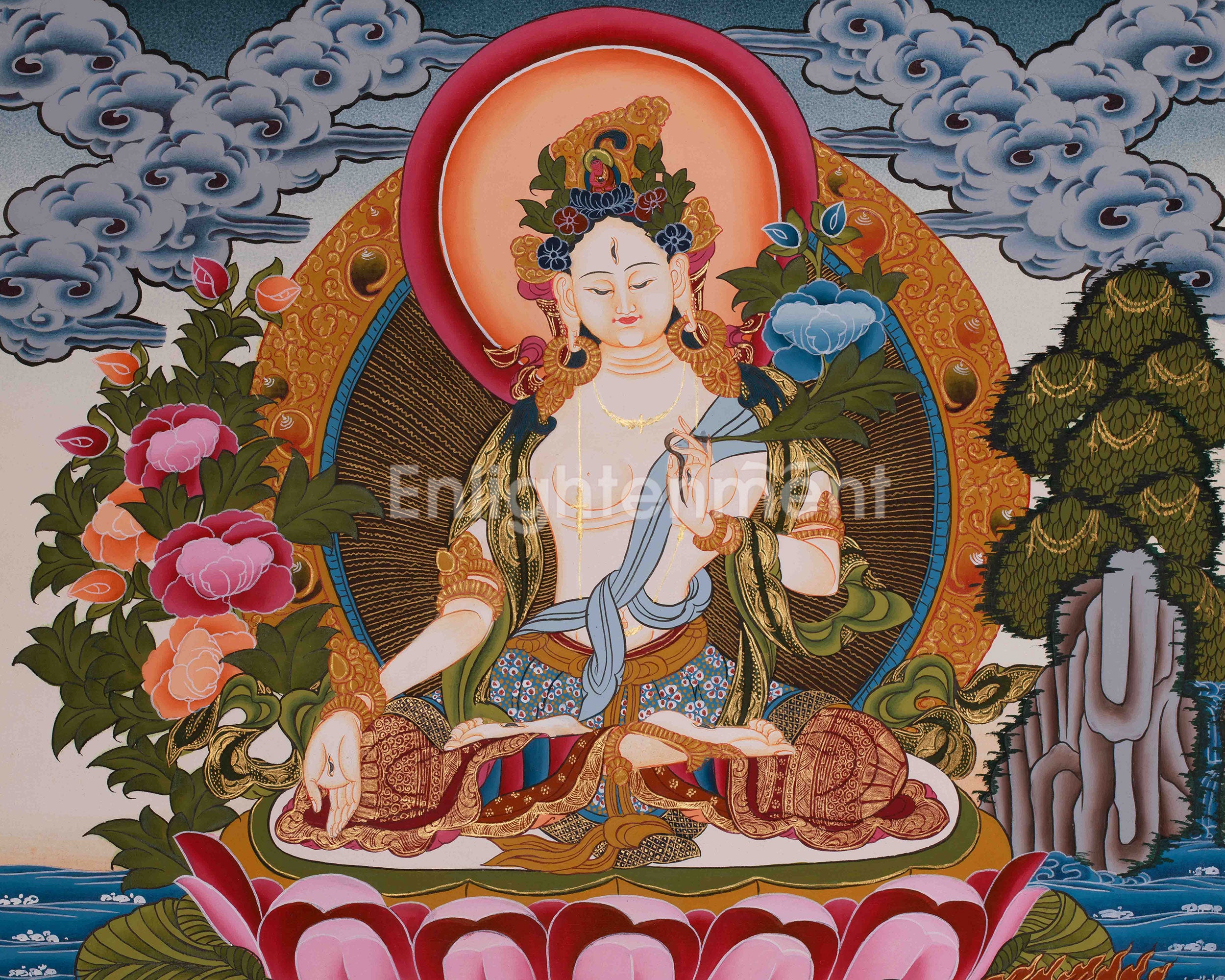 Divine Art Of White Tara With Manjushri And Vajrapani | Meditation & Spiritual Altar