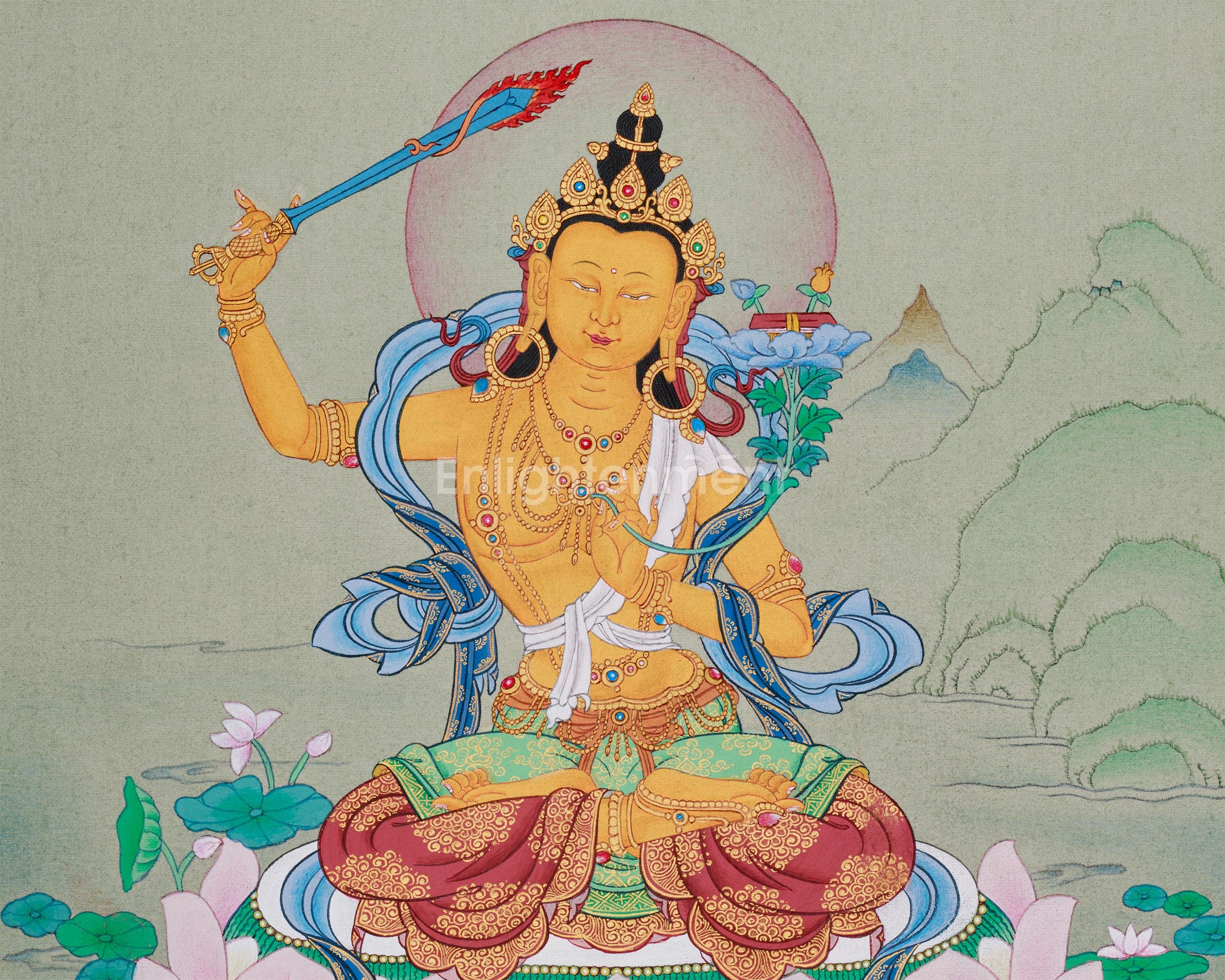 Manjushri, Wisdom Bodhisattva Thangka | Knowledge Deity