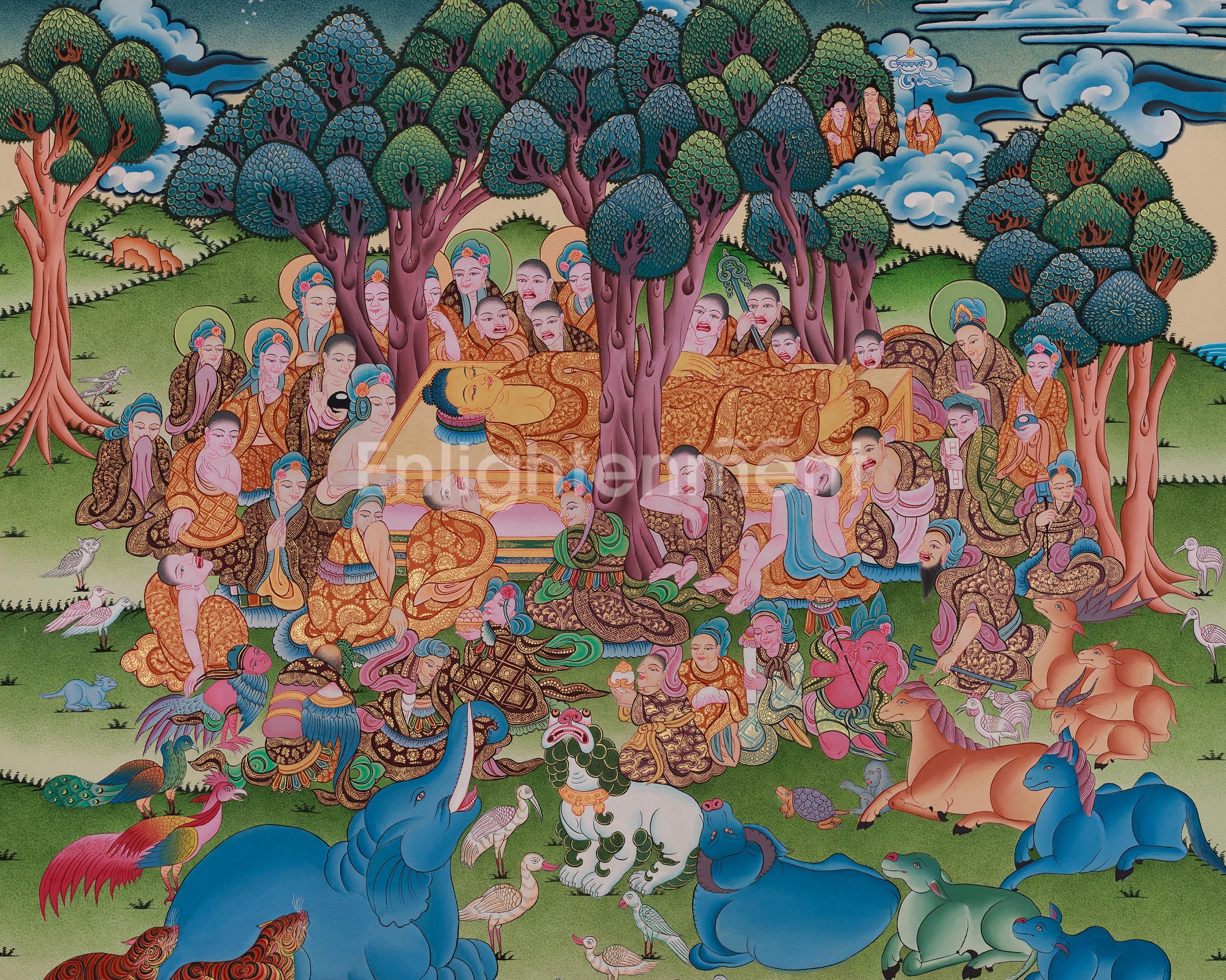 Divine Buddha Parinirvana Thangka | Enlightenment and Spiritual Liberation