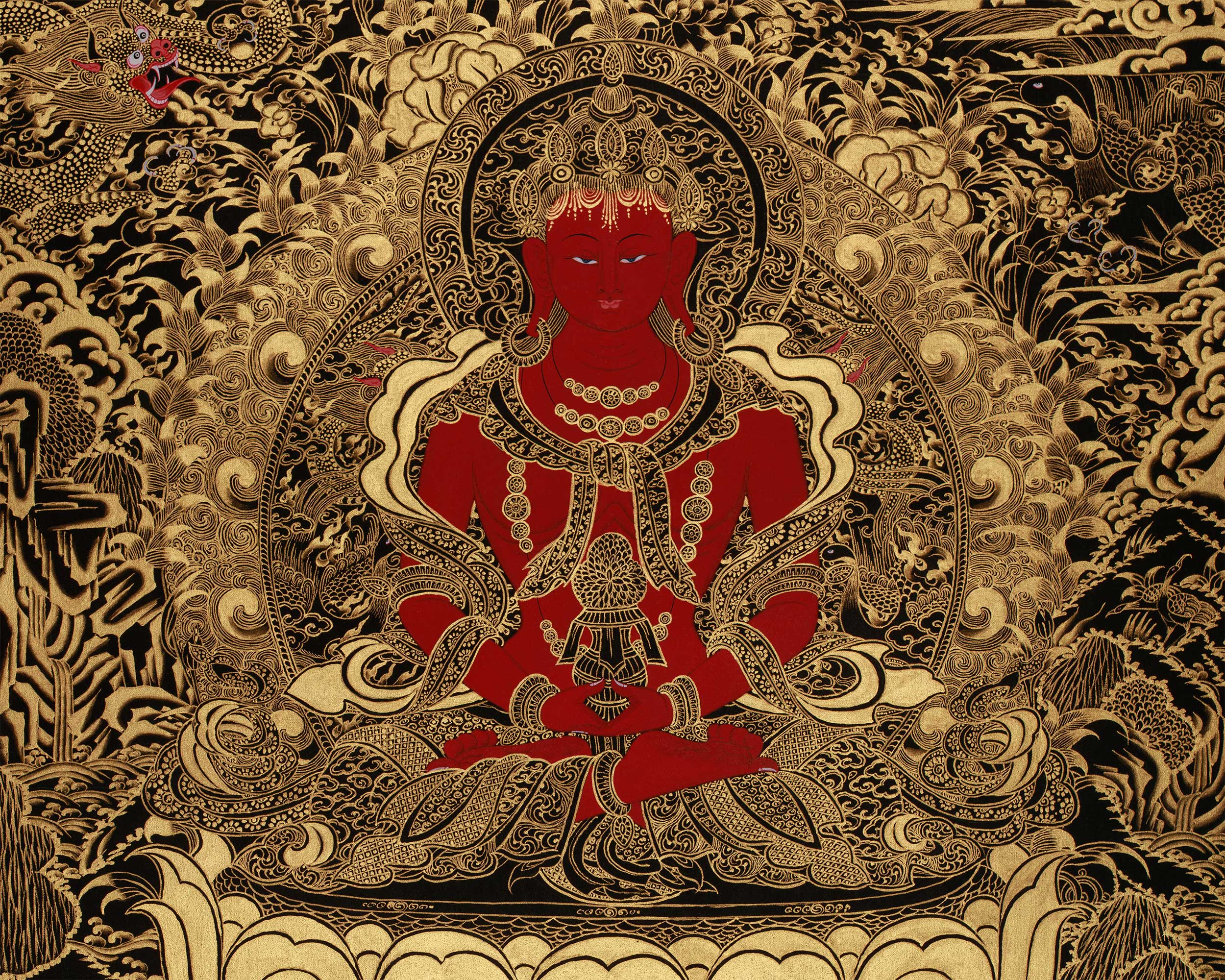 Tibetan Thangka of Long Life Buddha Amitayus | Deity of Immortality and Vitality