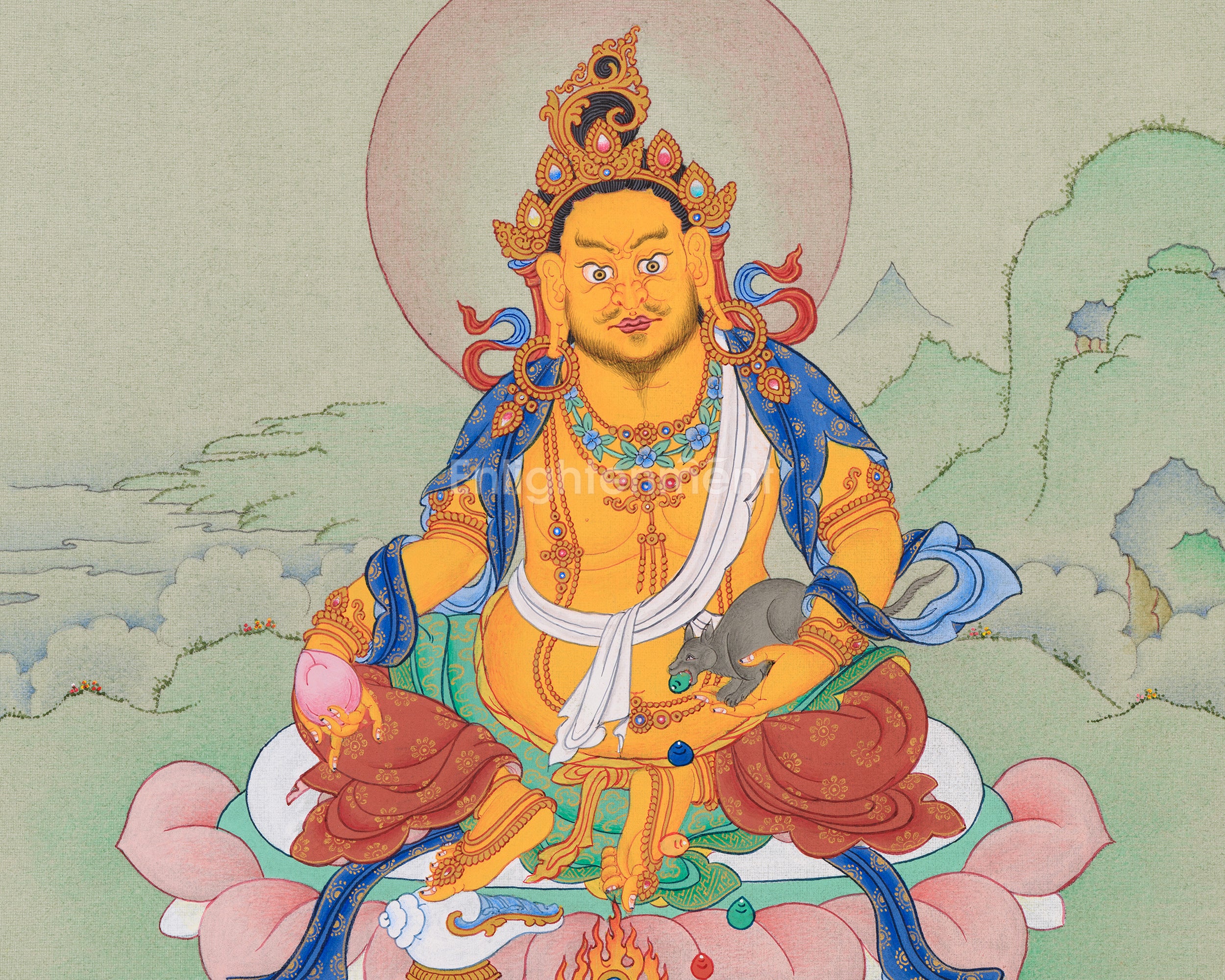 Jambhala Buddha Thangka | Tibetan Deity of Wealth, Prosperity & Abundance
