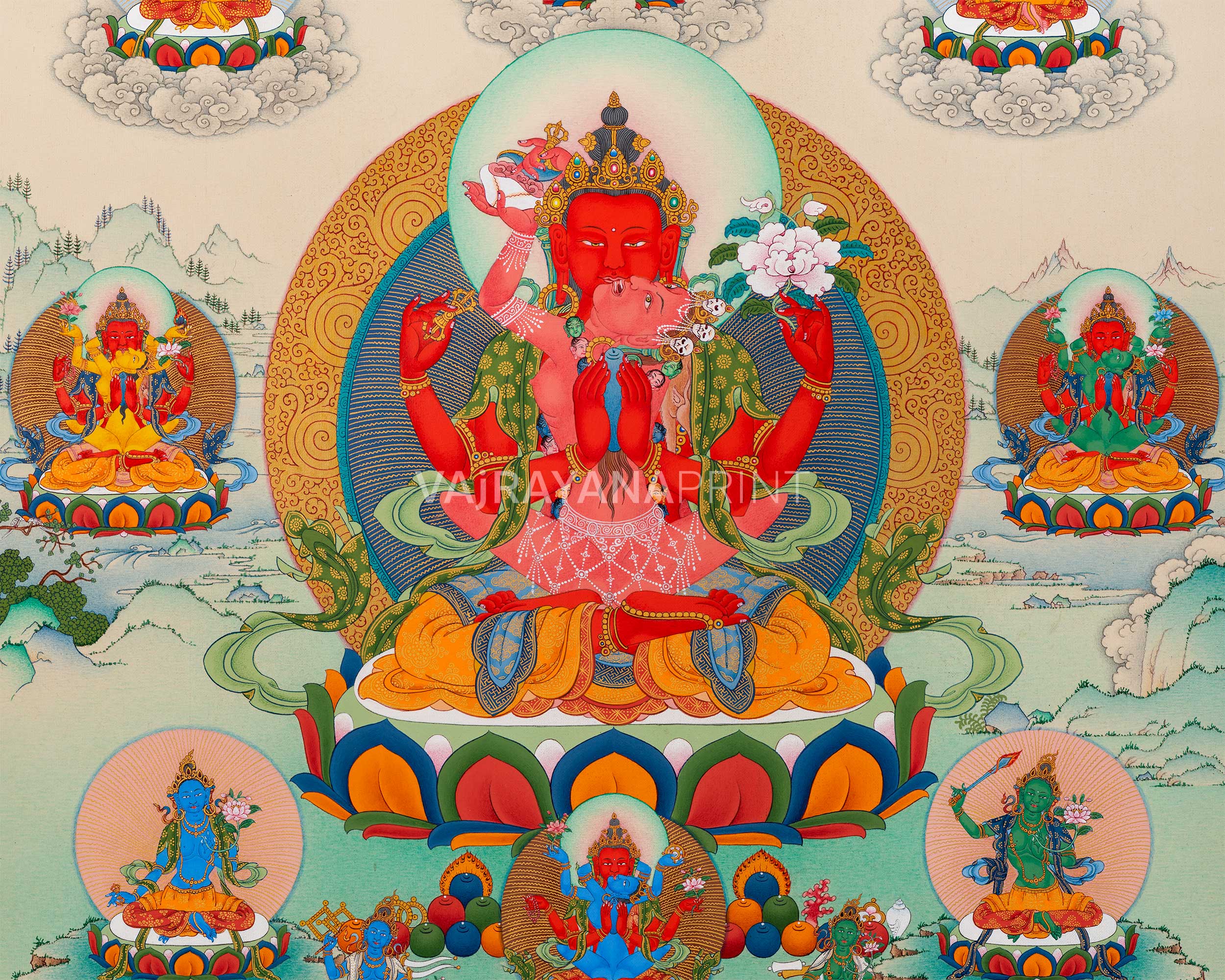 Gyalwa Gyasto Mandala Thangka Print | Chenresig with Vajravarahi Painting