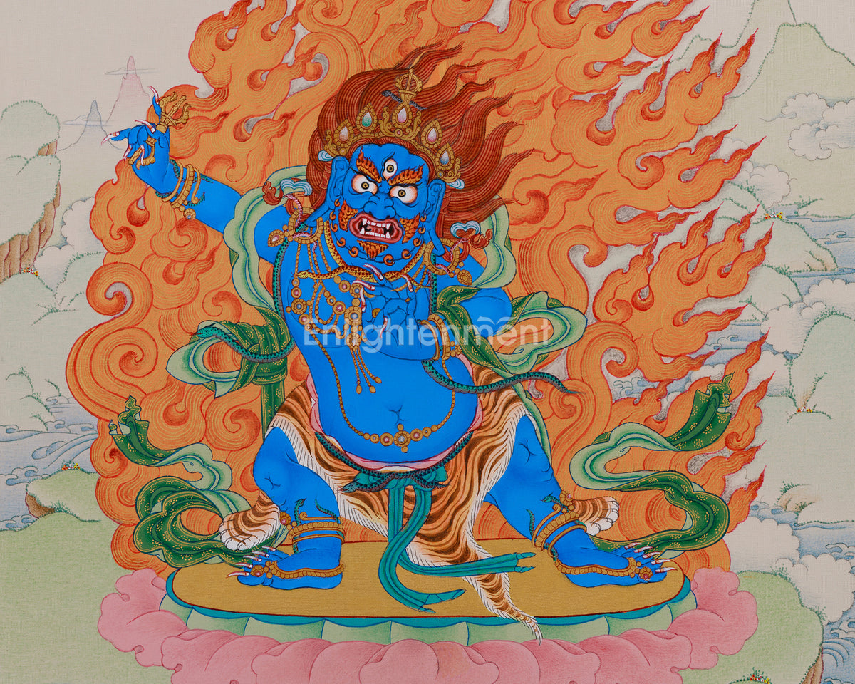 Hand-Painted Vajrapani Artwork | Tibetan Bodhisattva of Power and Protection