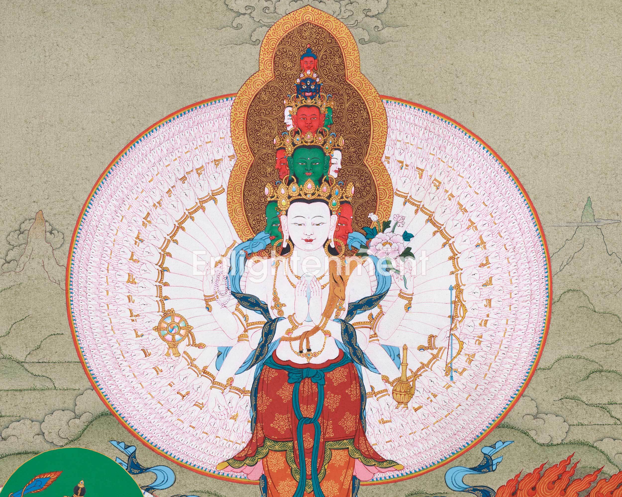 1000 Armed Avalokiteshvara Thangka | Traditional Bodhisattva Chenrezig Artwork