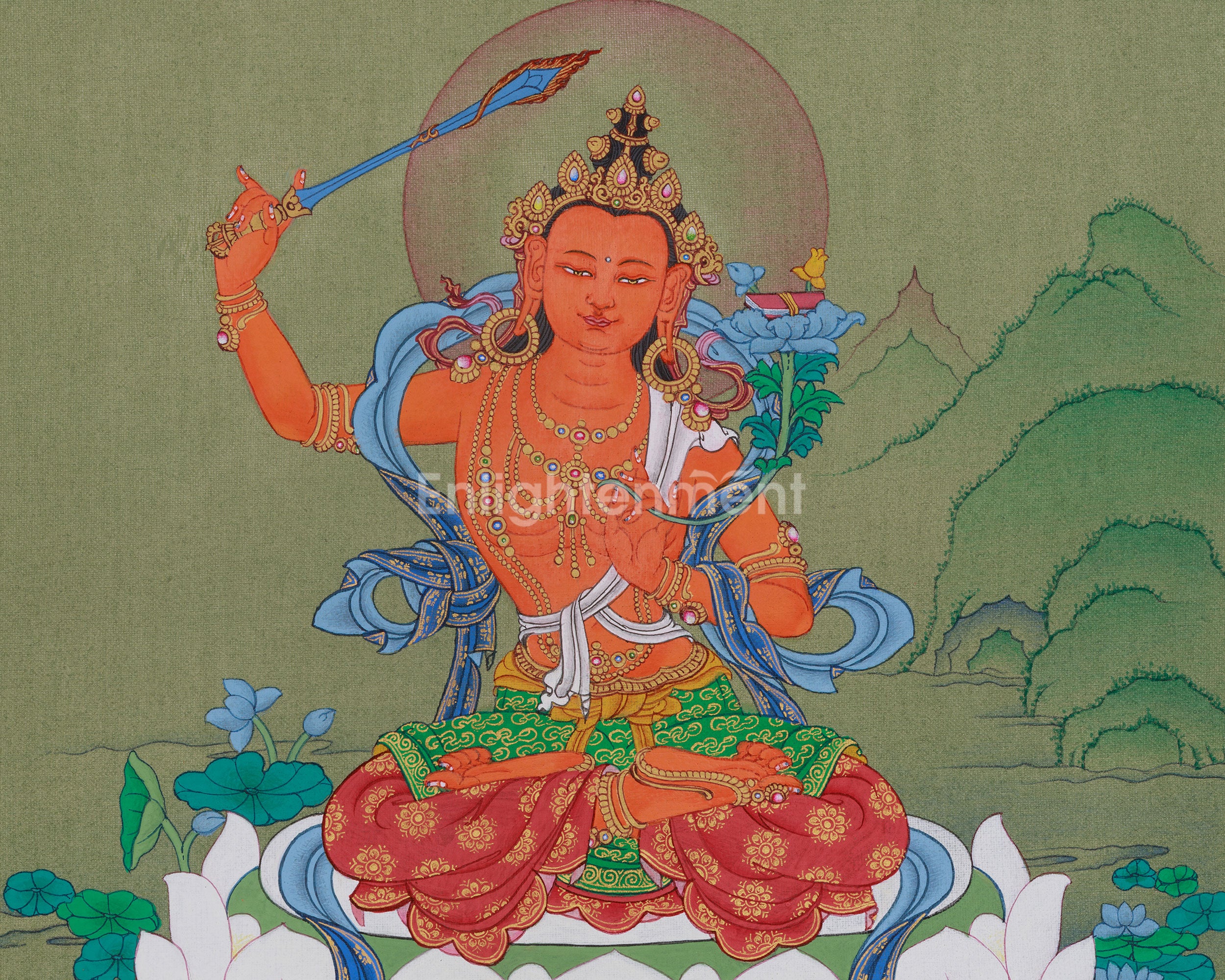 Traditional Buddhist Manjushri Thangka | Wisdom Deity | Himalayan Art