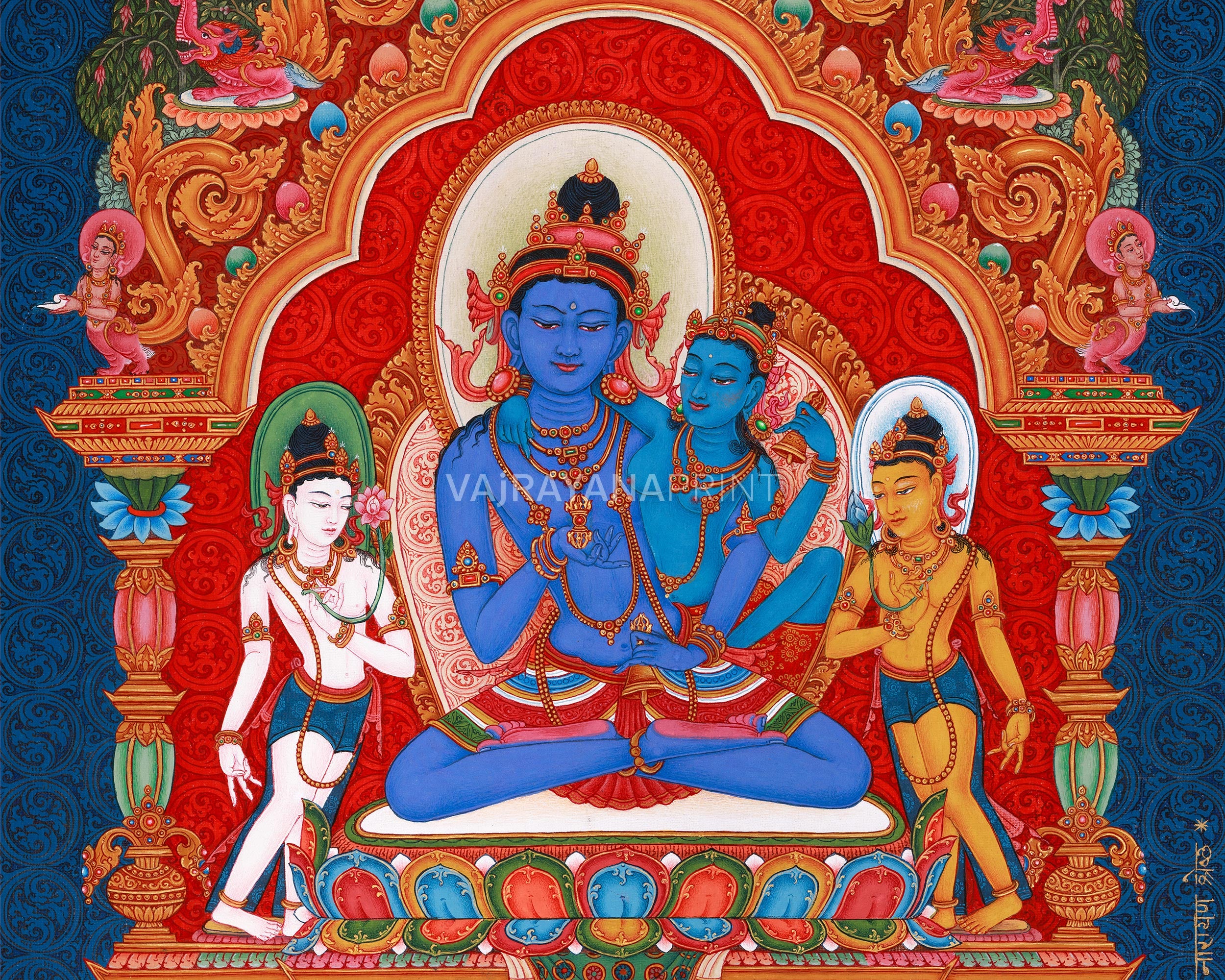 High Quality Dorje Sempa Thangka Print | Traditional Yab-Yum Painting | Spiritual Journey with Sacred Union