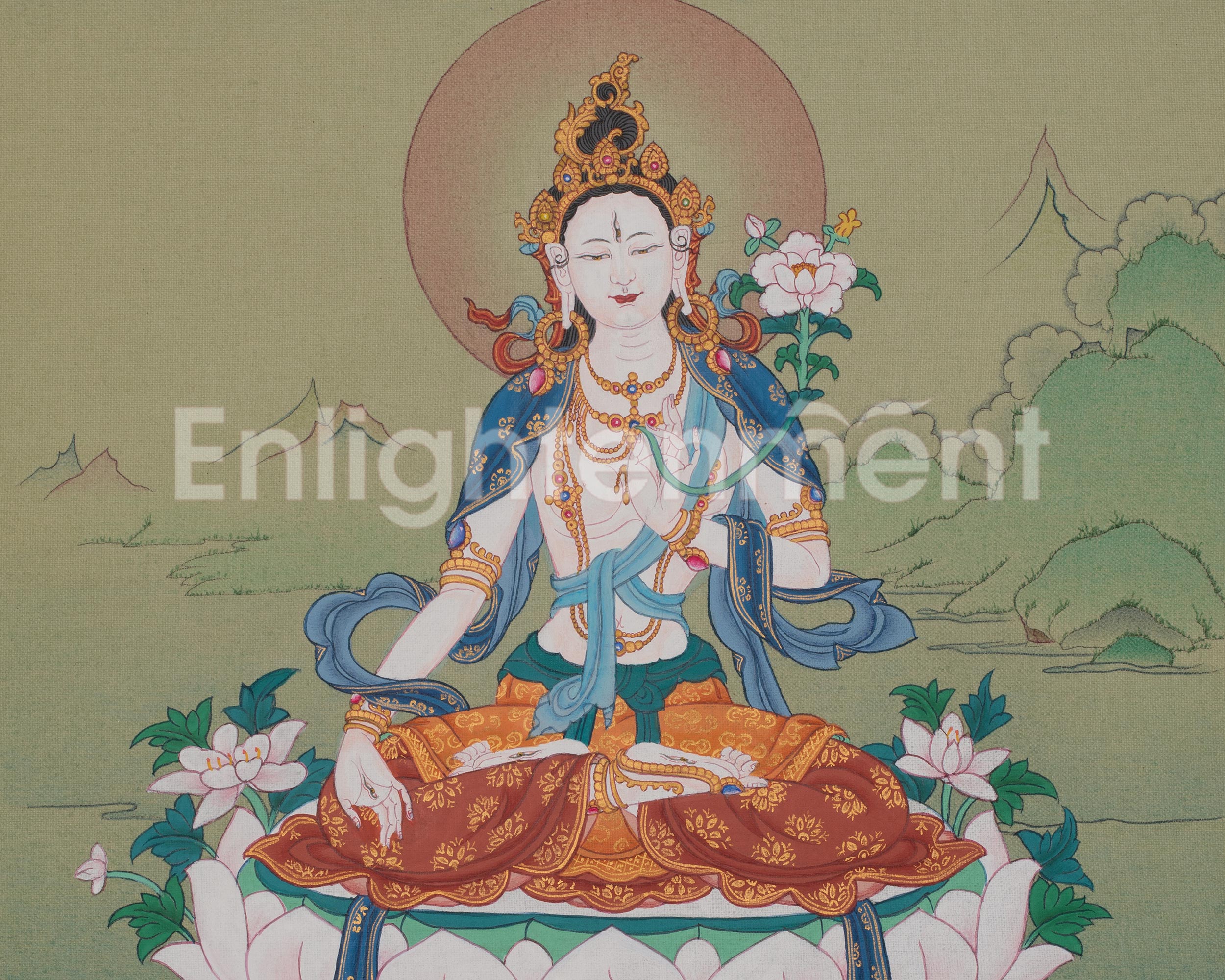 White Tara Spiritual Thangka | Seven Eyed Deity | Healing Deity | Home Decor