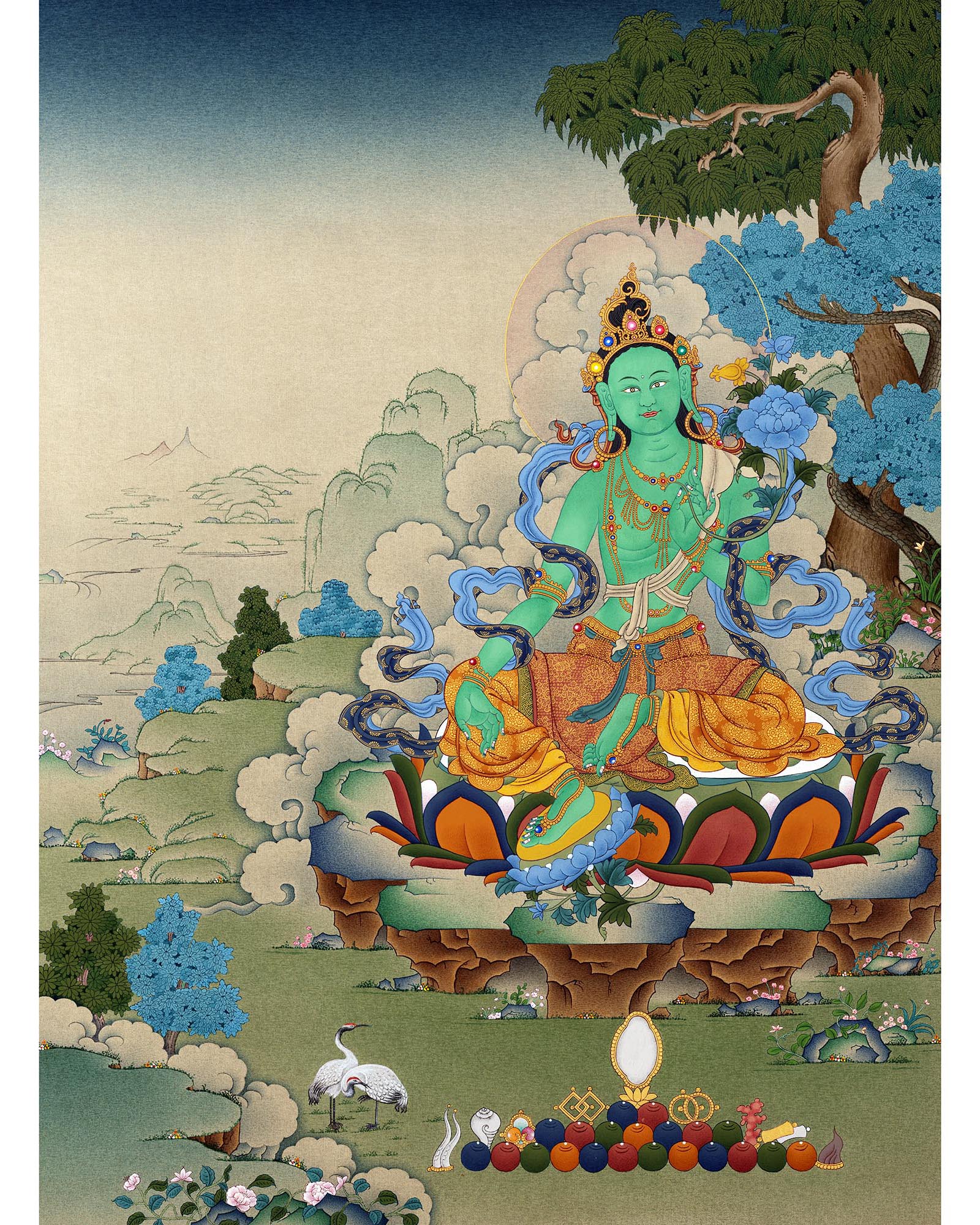 Indoor Green Tara Thangka | Mother Tara | Traditional Hand Painted Deity