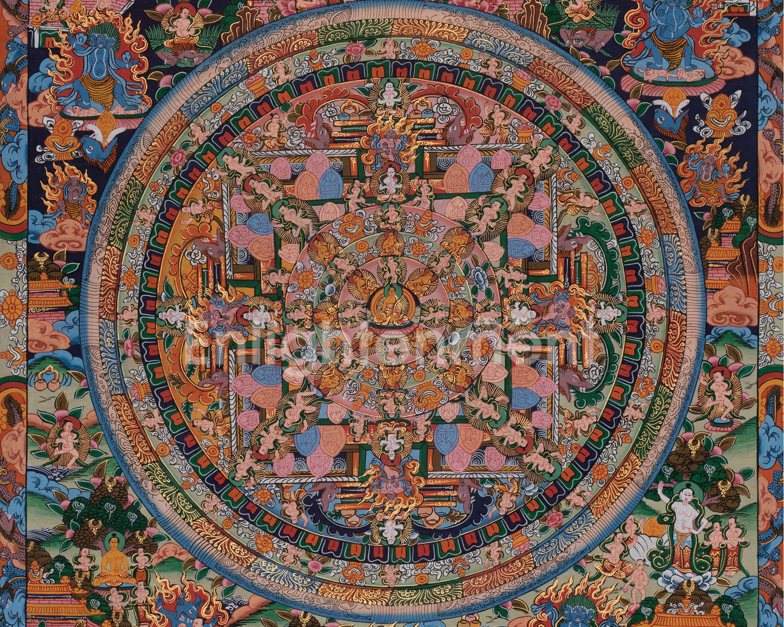 Buddha Mandala Thangka | Sacred Tibetan Mandala Art for Meditation
