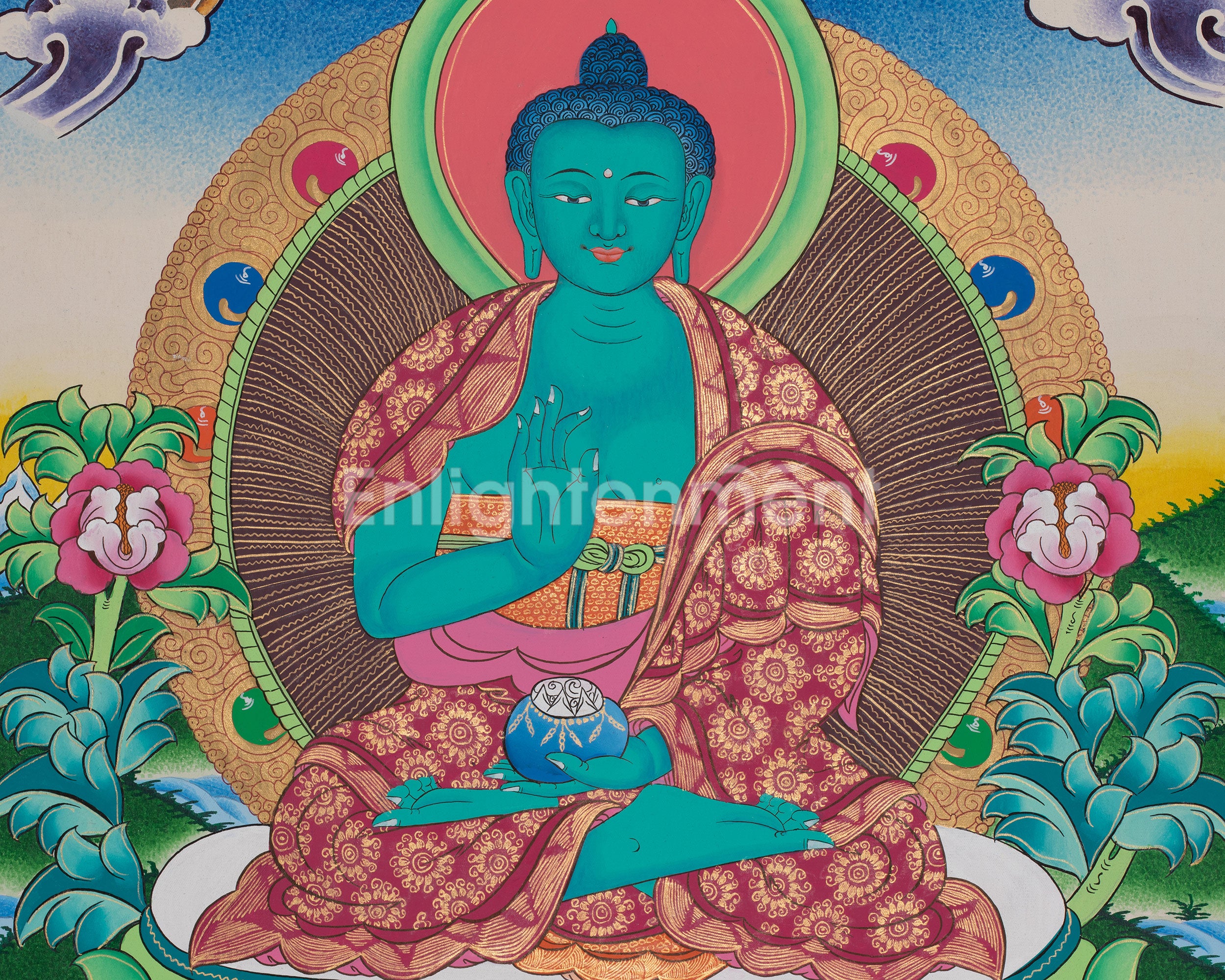 Original Hand-Painted Amogsiddhi Thangka | Tibetan Buddhist Thangka |