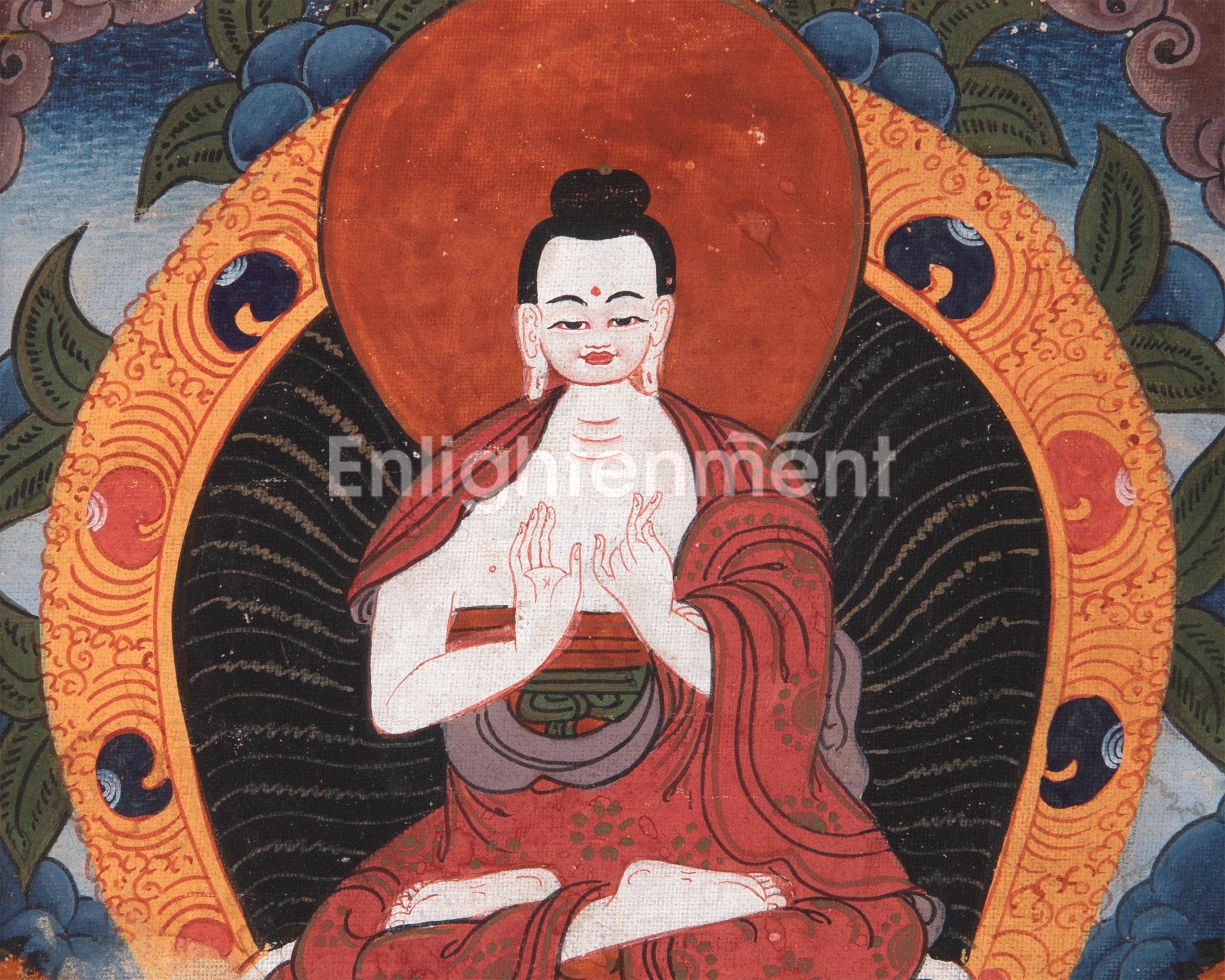 Vintage Vairocana Buddha Thangka With Brocade | Buddhist Wall Hanging