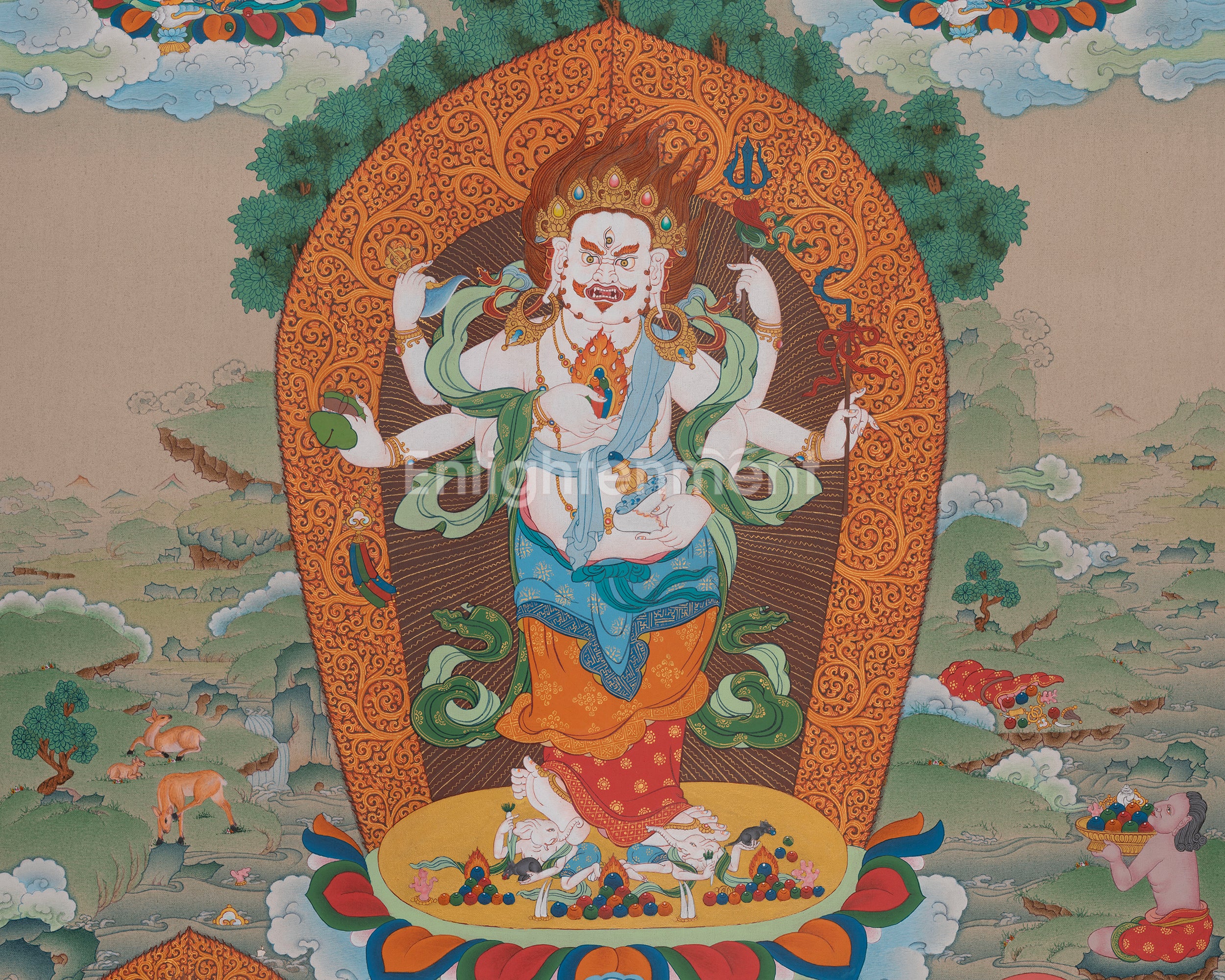 White Mahakala Art | Symbol of Prosperity and Protection | Spiritual Thangka