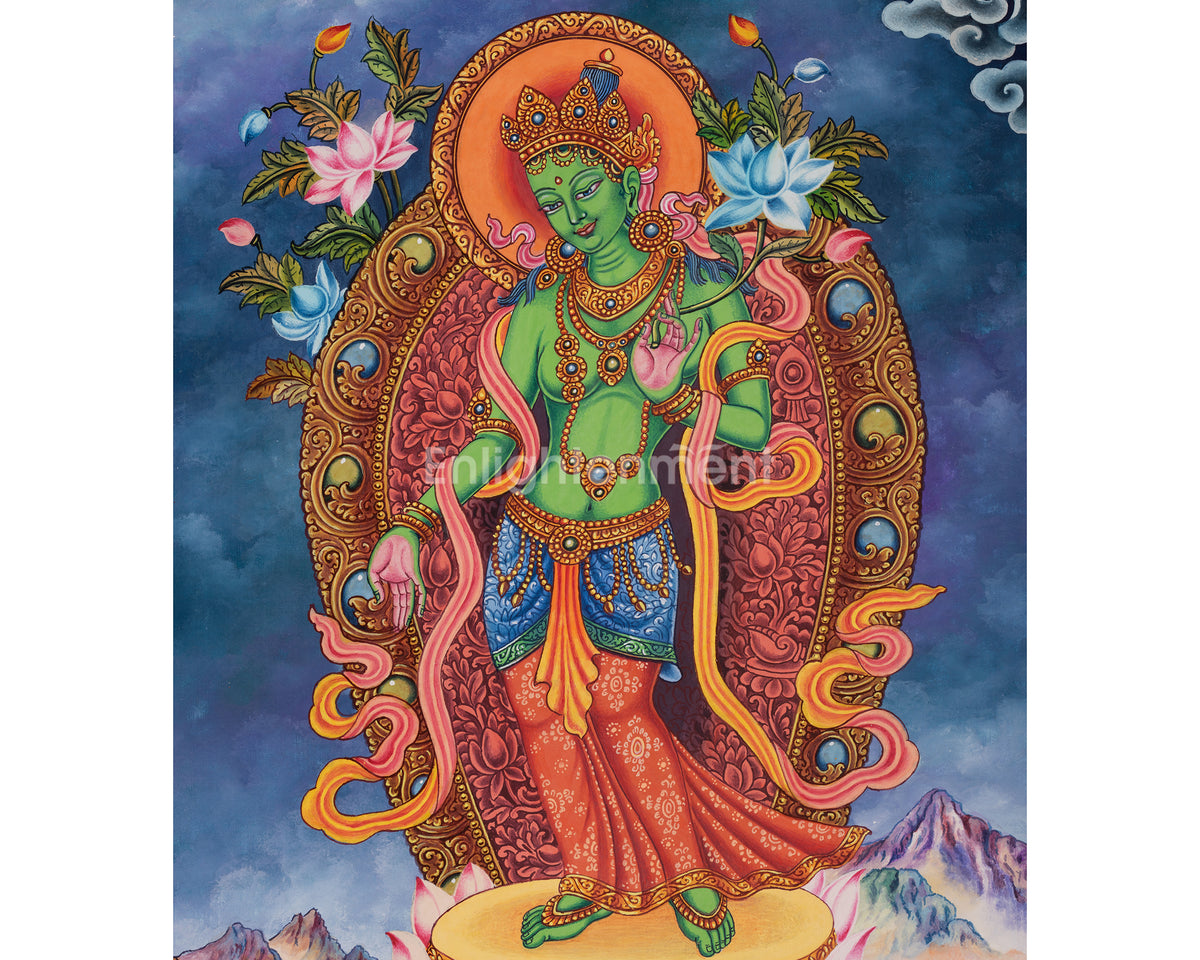 Standing Green Tara Compassionate Thangka | Shyama Tara | Protection Deity