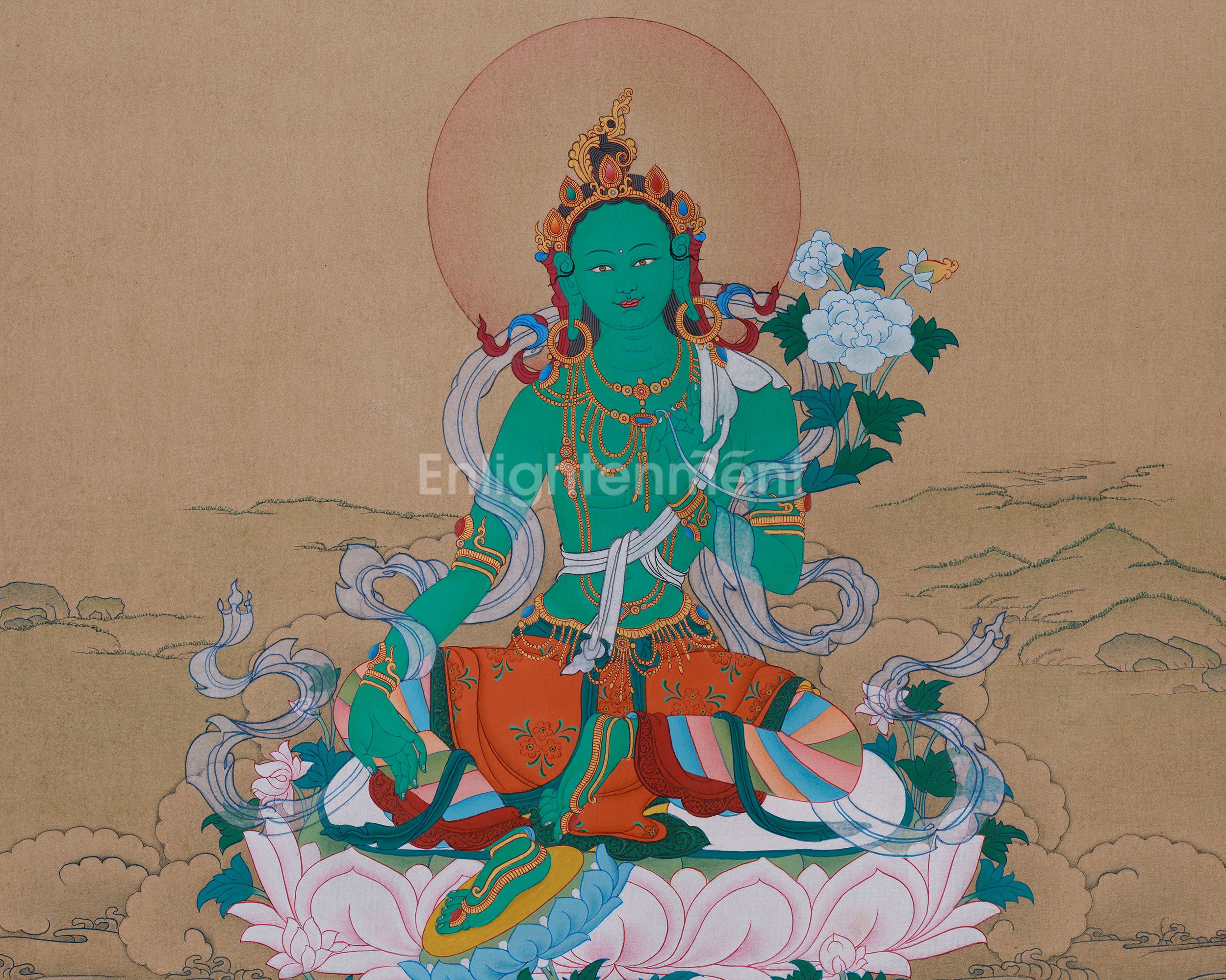 Tibetan Shyama Tara Painting | Green Tara Goddess of Protection & Swift Aid