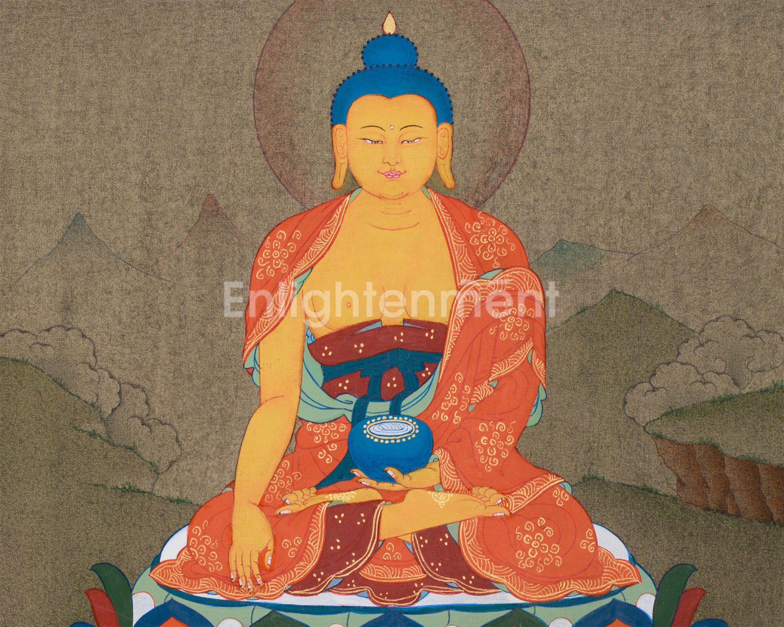 Meditating Buddha Shakyamuni | Thangka Painting of the Enlightened One With Brocade