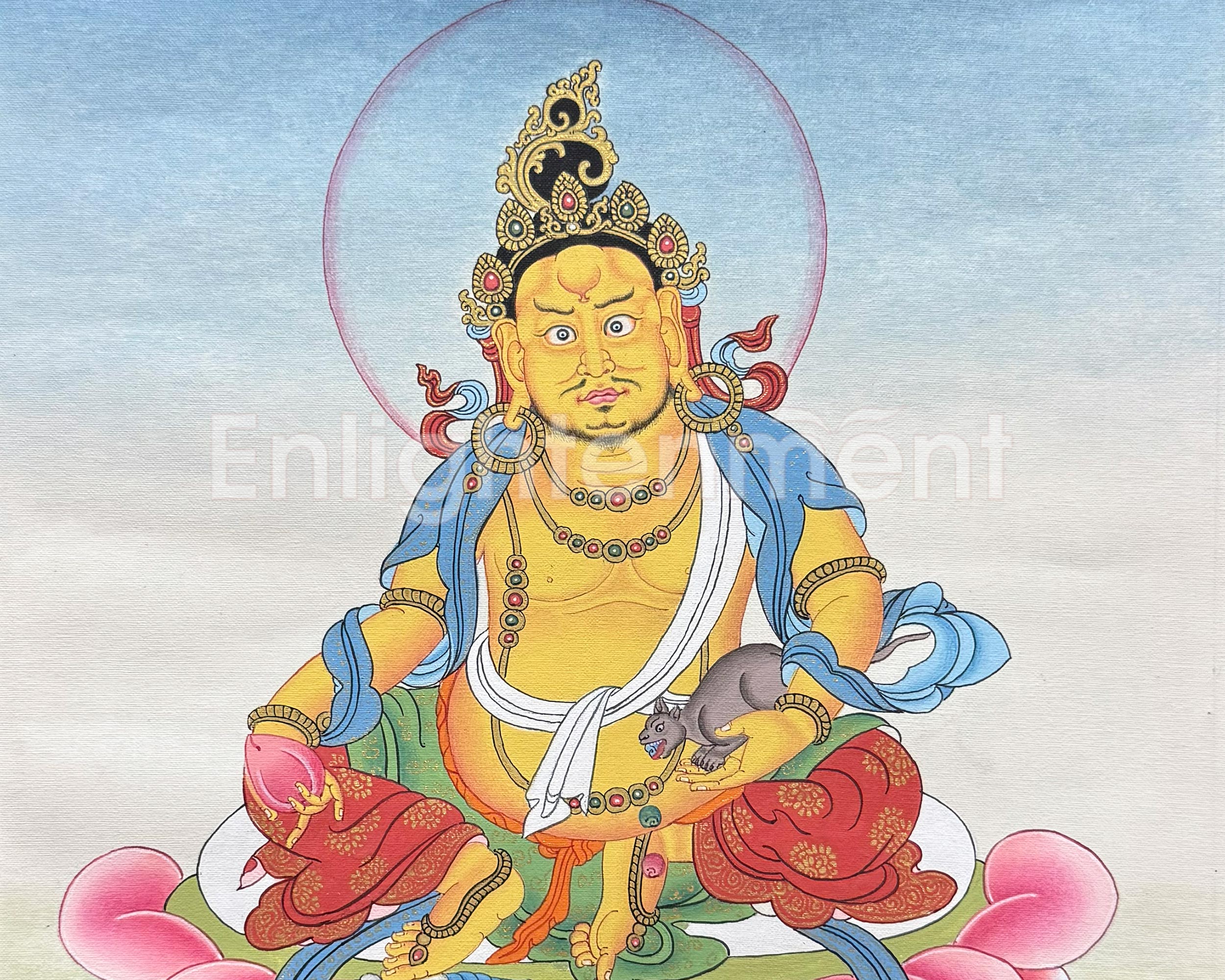 Dzambhala Thangka With Brocade | Symbol of Prosperity and Abundance