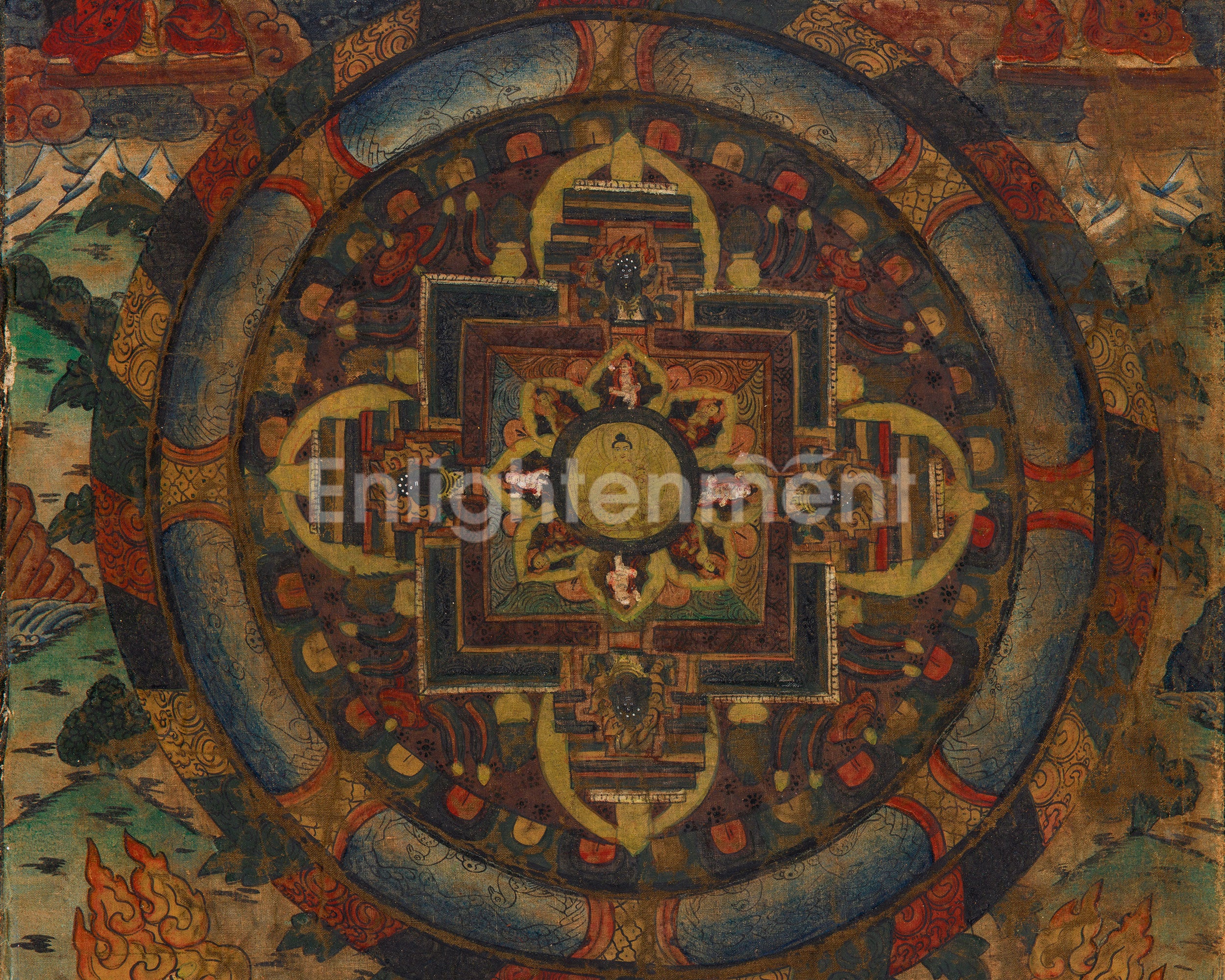 Hand-Painted Vintage Buddha Mandala Thanka | Vajrayana Meditation Painting