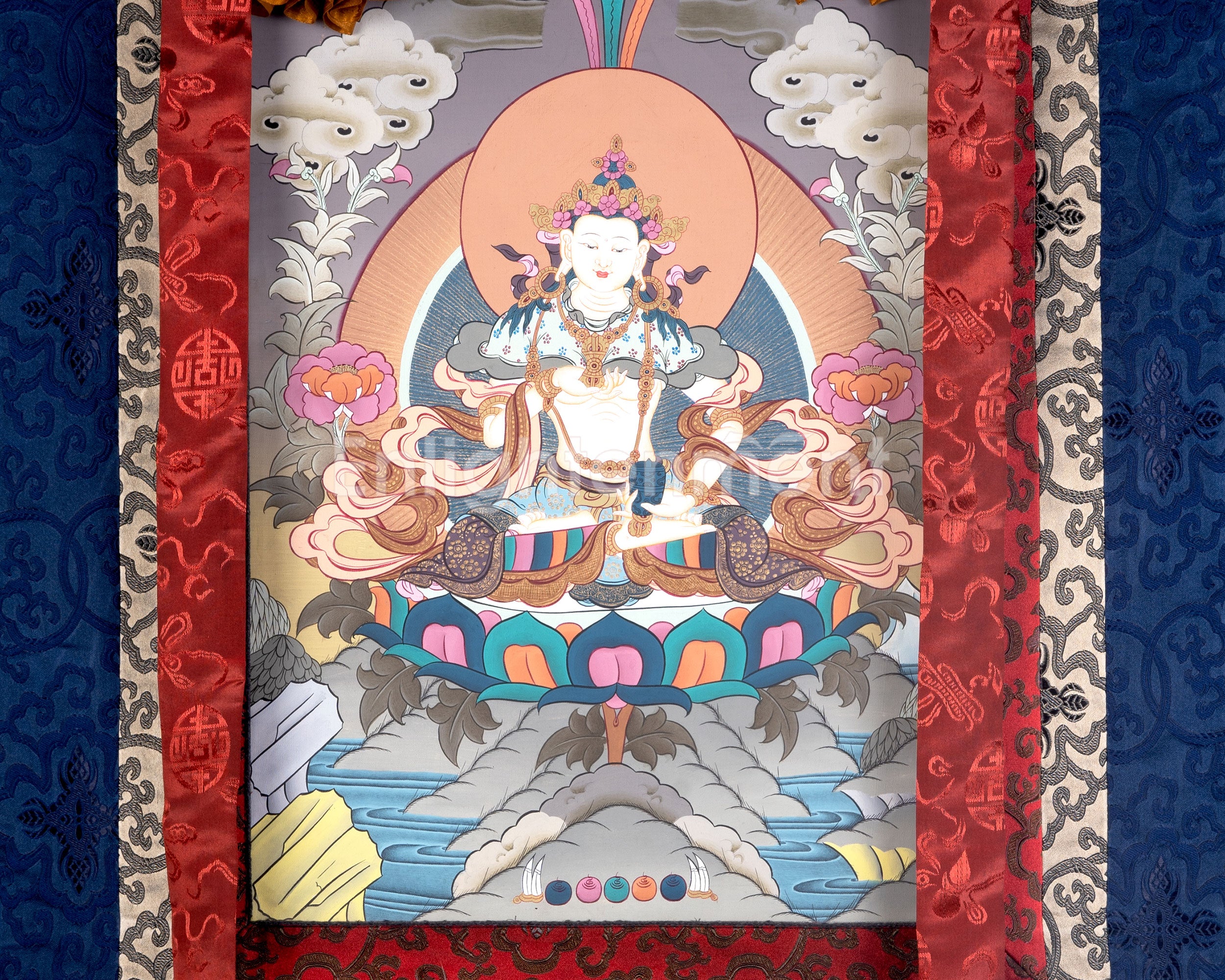 Vajrasattva in Brocade | Thangka of the Bodhisattva of Purification