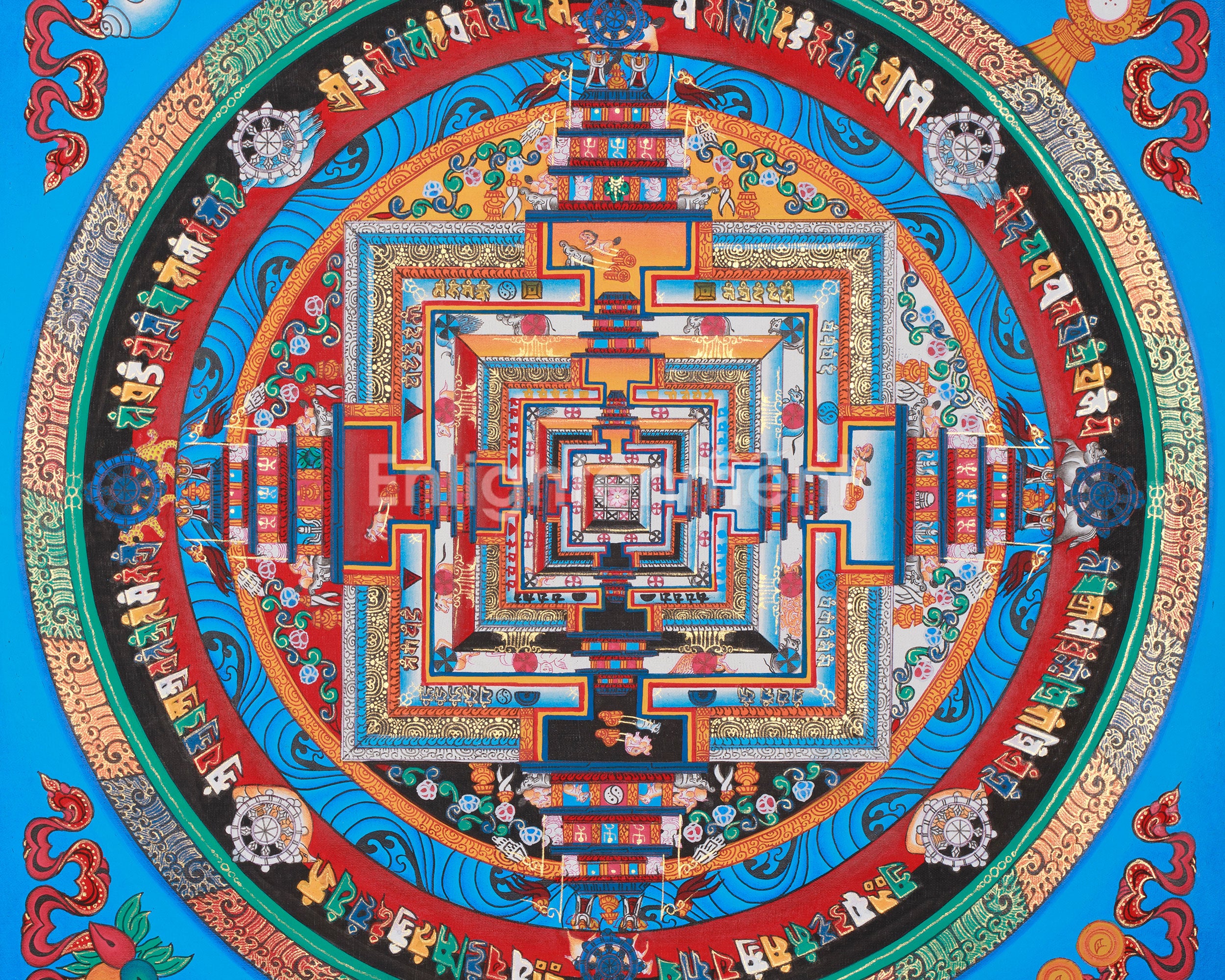The Eight Spoked Wheel Mandala | Traditional Kalachakra Thangka