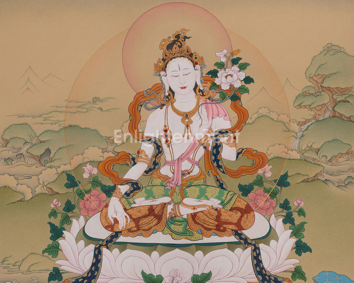 Sita Tara Goddess Thangka | Buddhist Art of Longevity and Compassion