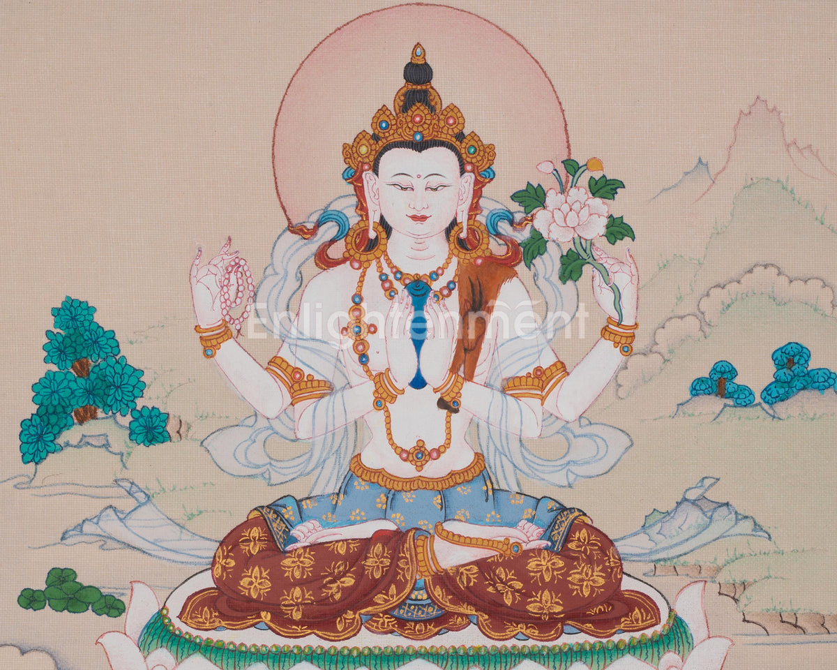 Chenrezig Tibetan Buddhist Thangka | Embodiment Of Universal Compassion