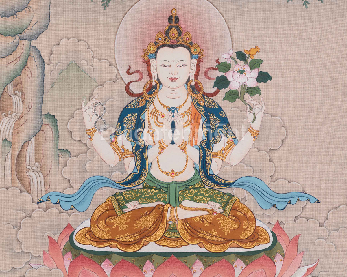 Sacred Tibetan Chenrezig Thangka | Avalokiteshvara Artwork