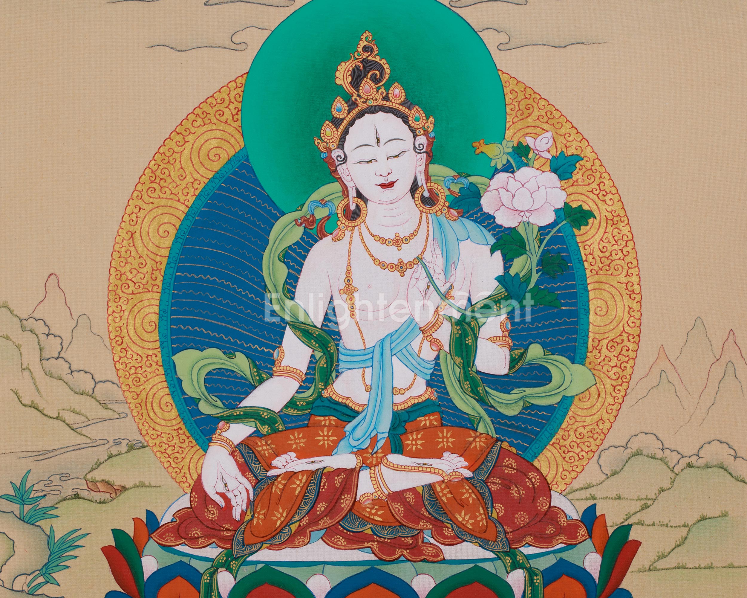Buddhist White Tara Healing Thangka | A Sacred Thangka of Compassion