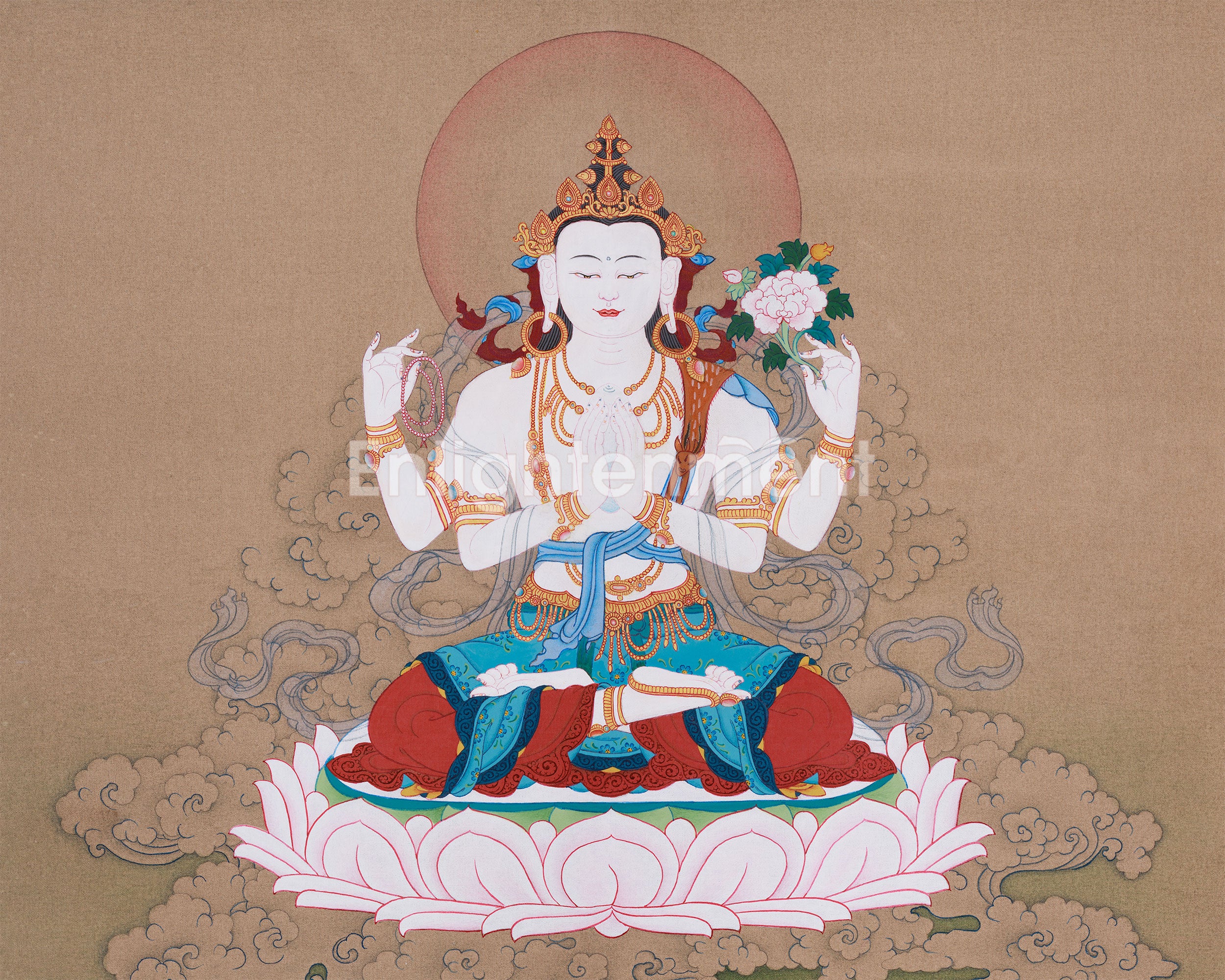 Hand-Painted Bodhisattva Chenrezig Buddha | Compassionate Deity for Healing and Peace