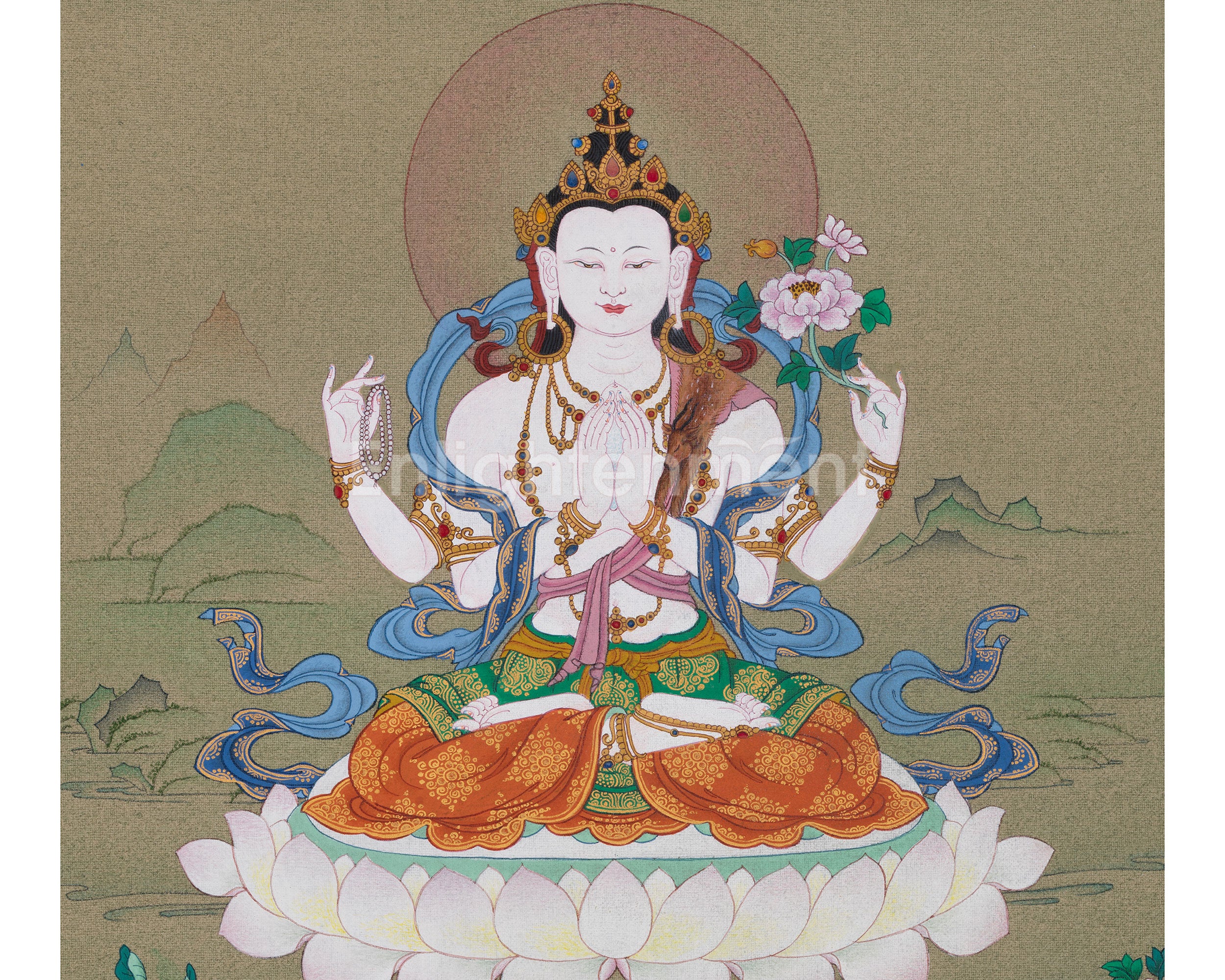 4 Armed Chenrezig Artwork | Thangka of the Bodhisattva of Compassion
