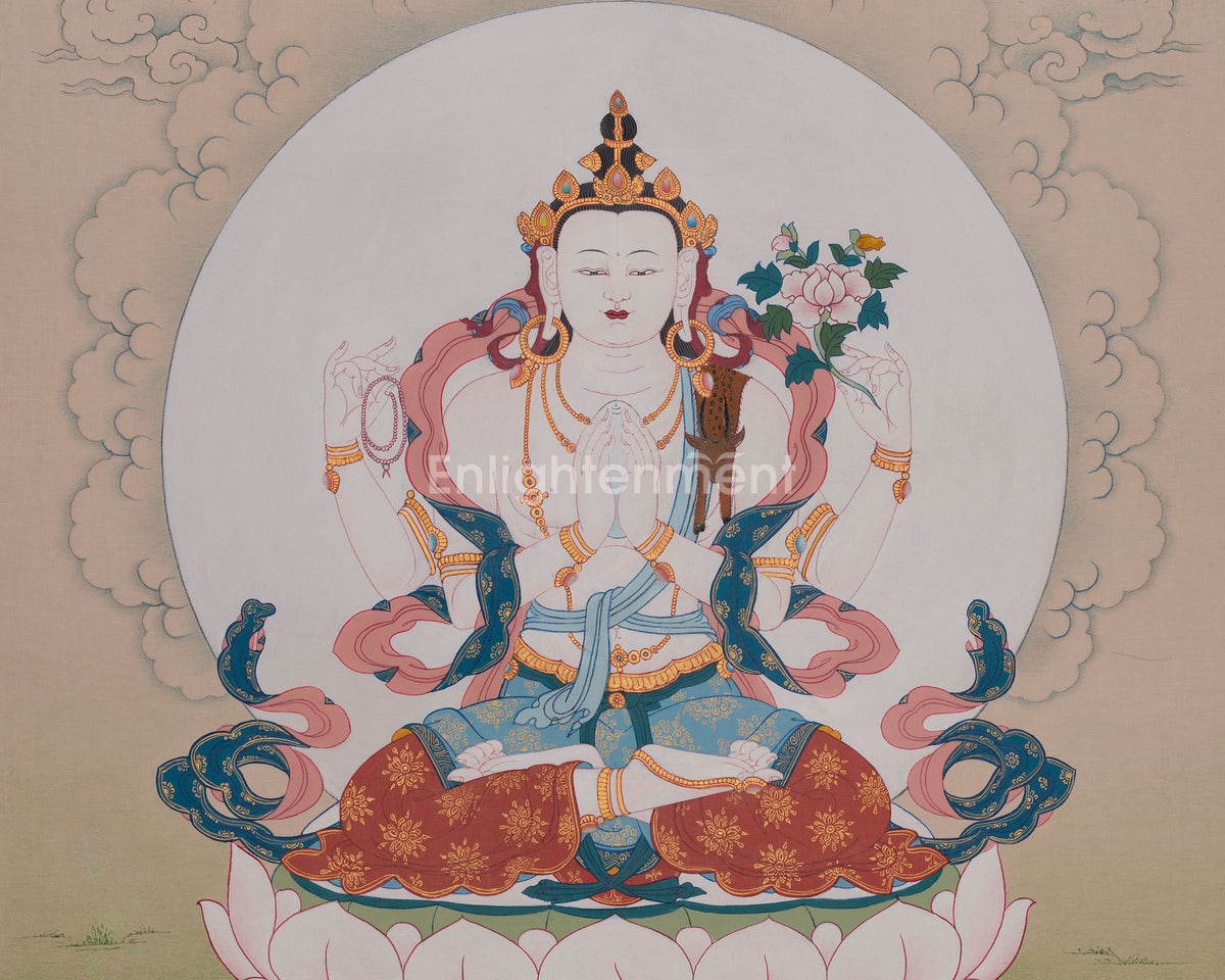 Authentic Chenrezig Thangka | Compassion Buddha Sacred Artwork