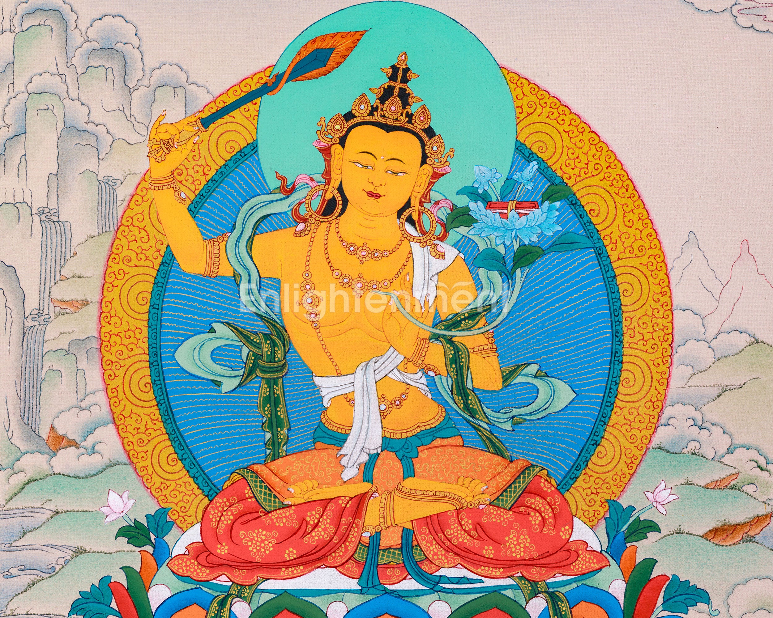 24K Gold Thangka of Manjushri