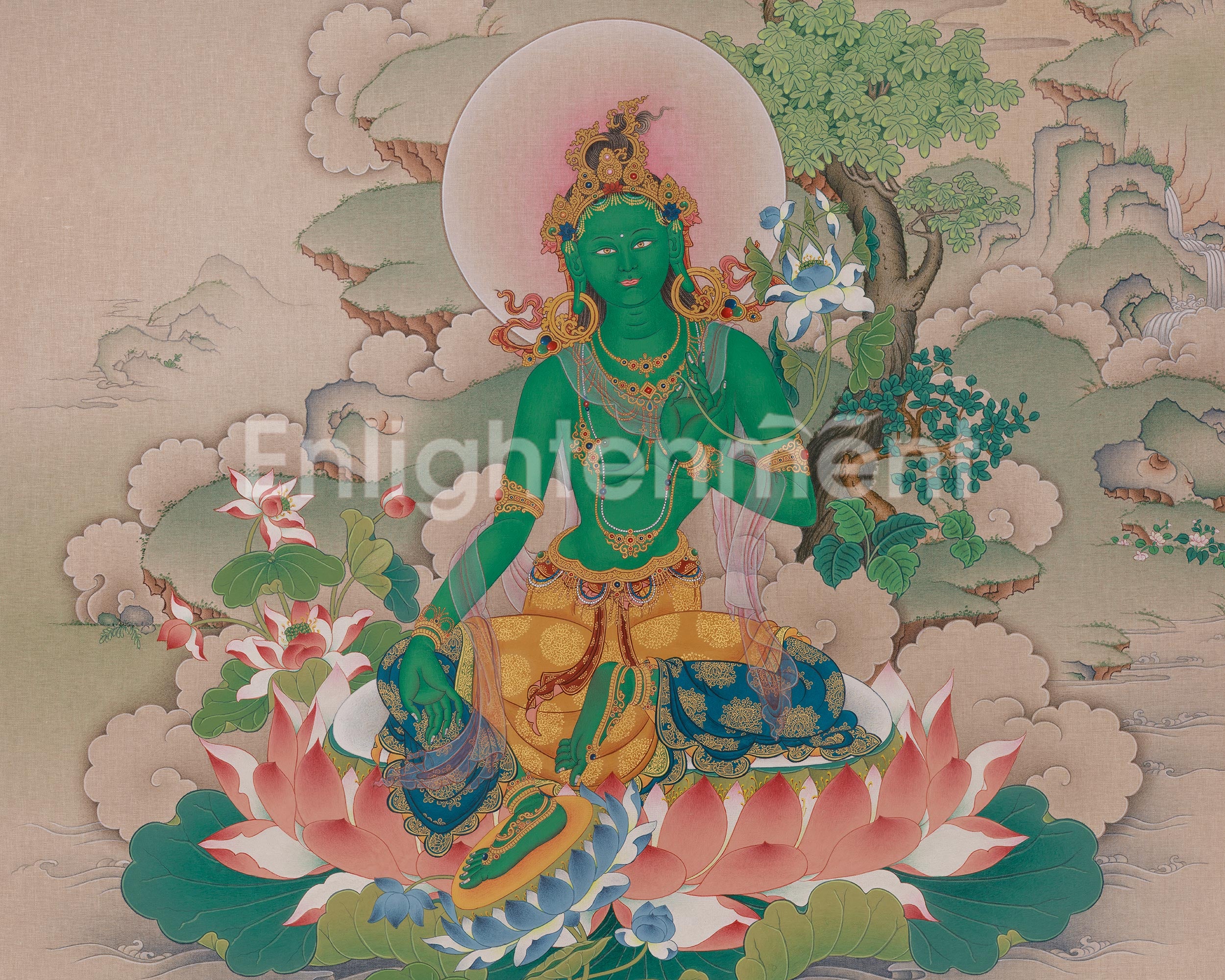 Goddess of Compassion Green Tara Thangka | Shyama Tara | female Buddha