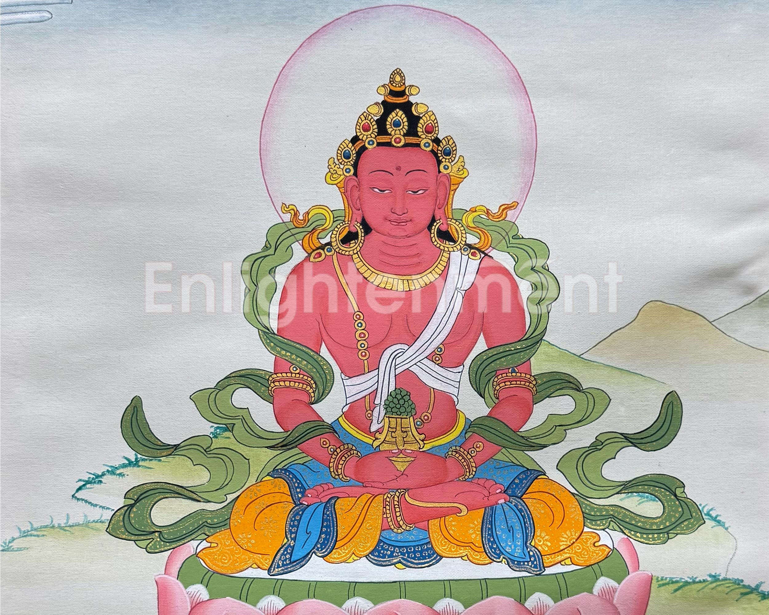 Amitayus Buddha Thangka With Brocade | Symbol of Infinite Life