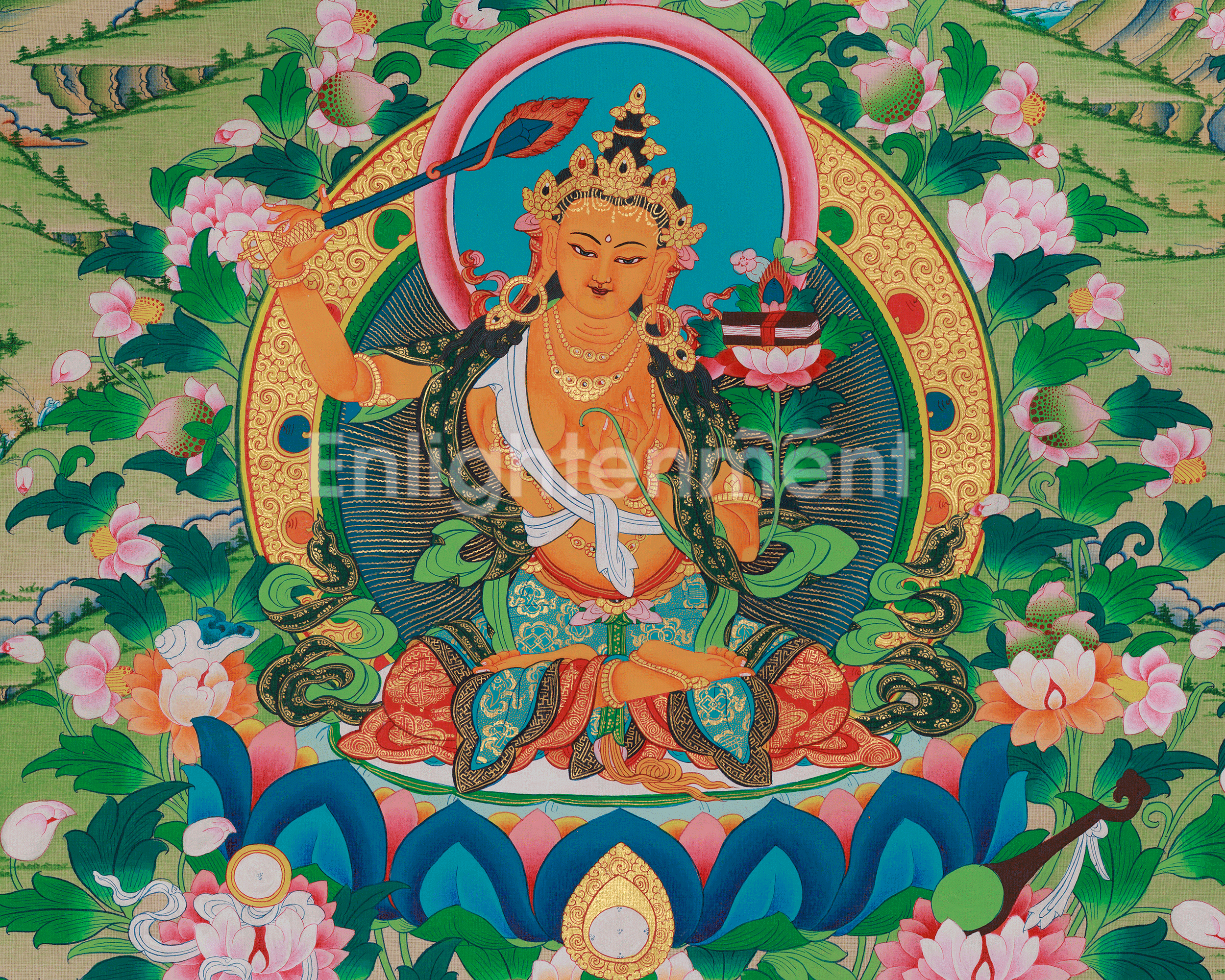 Tibetan Jampelyang Thangka | Manjushri Wisdom Deity Artwork